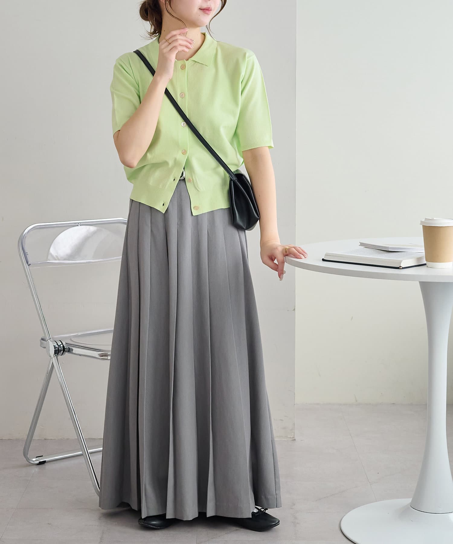 OUTLET(アウトレット) 【Discoat】サラモチ衿付き半袖カーディガン