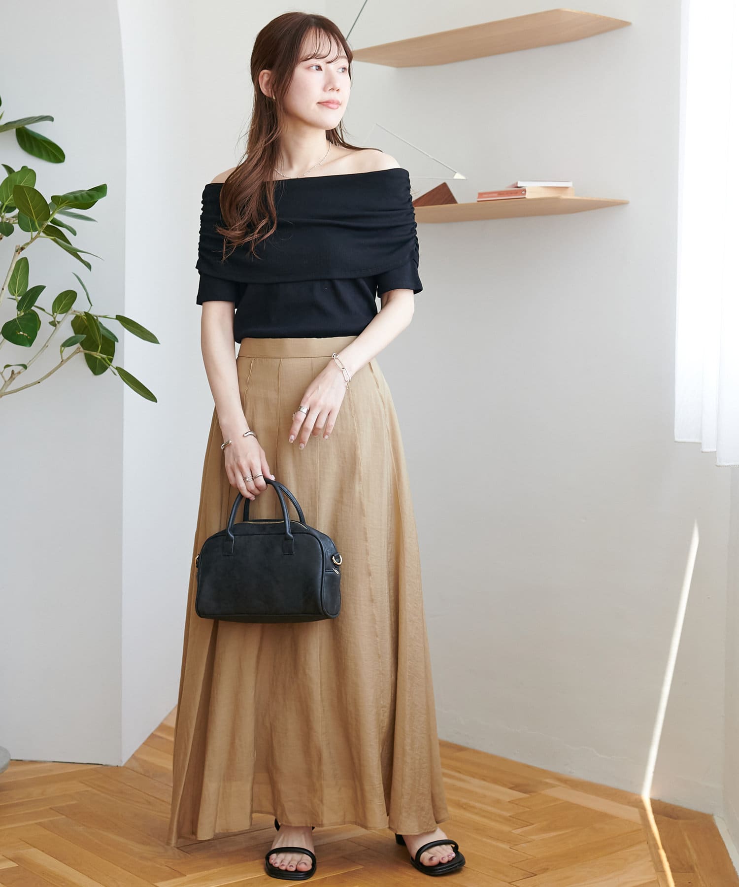 OUTLET(アウトレット) 【Discoat】リブオフショル5分袖