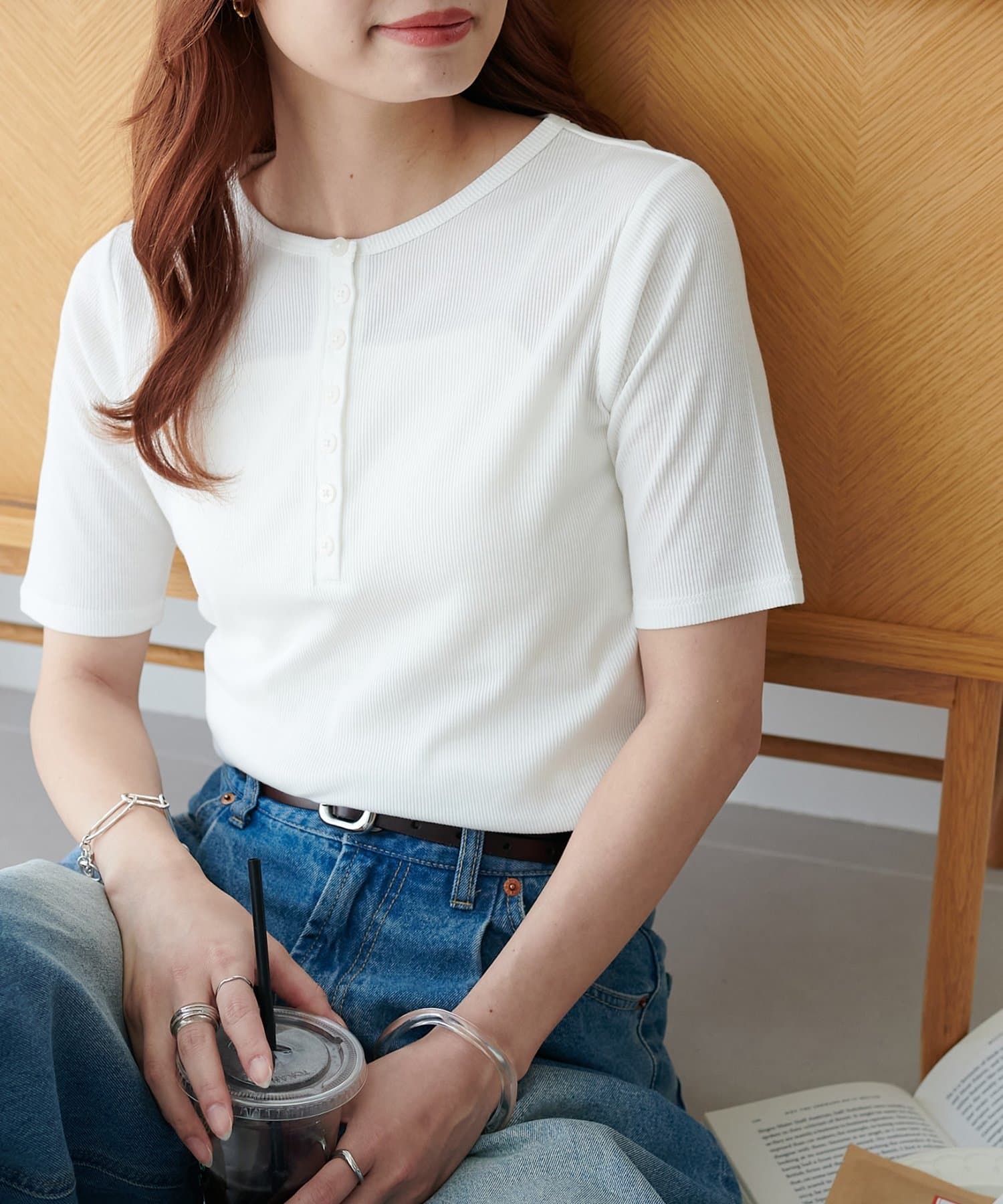 OUTLET(アウトレット) 【Discoat】シアーリブヘンリー5分袖