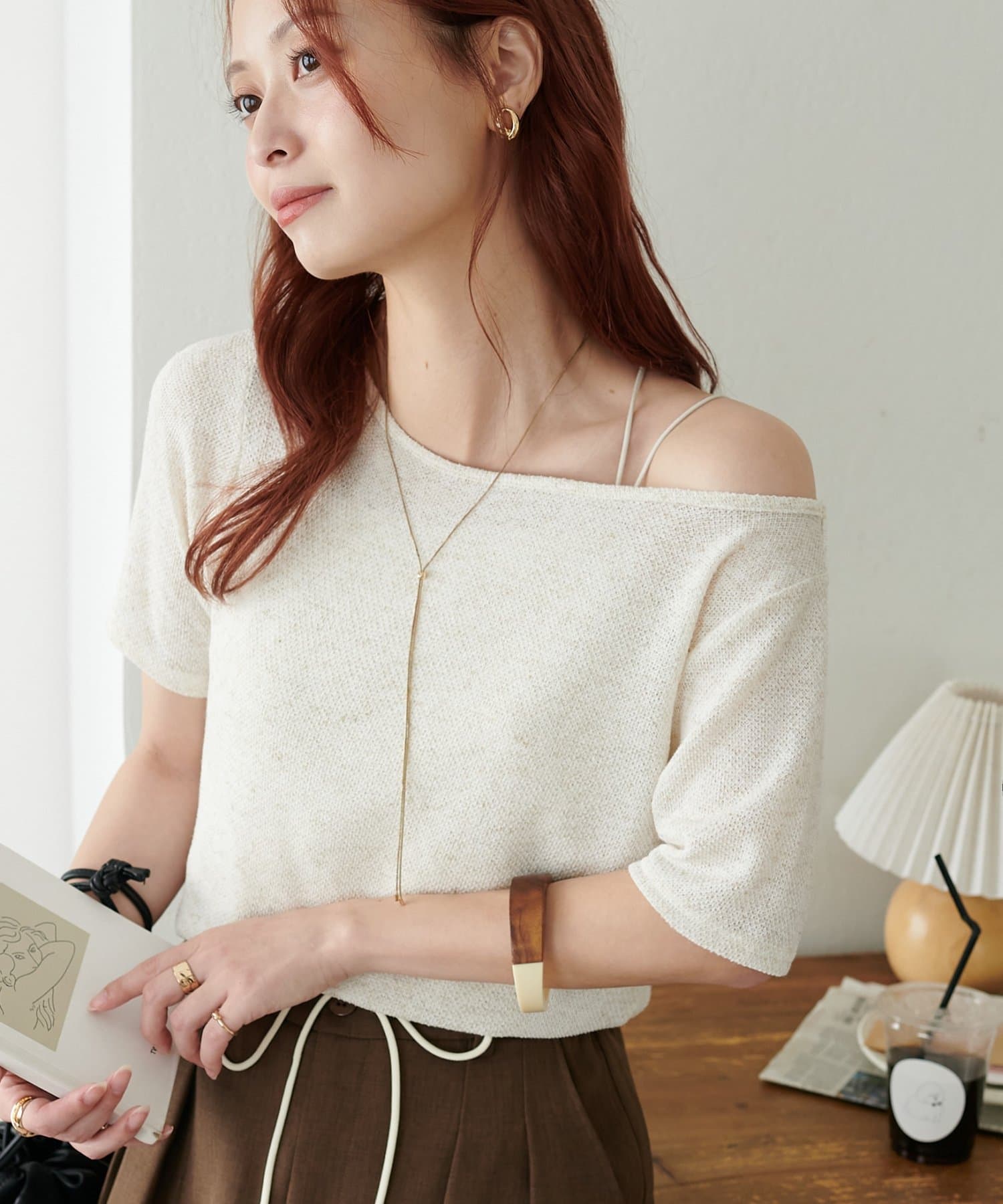 OUTLET(アウトレット) 【Discoat】ニットソー2WAYワンショル5分袖