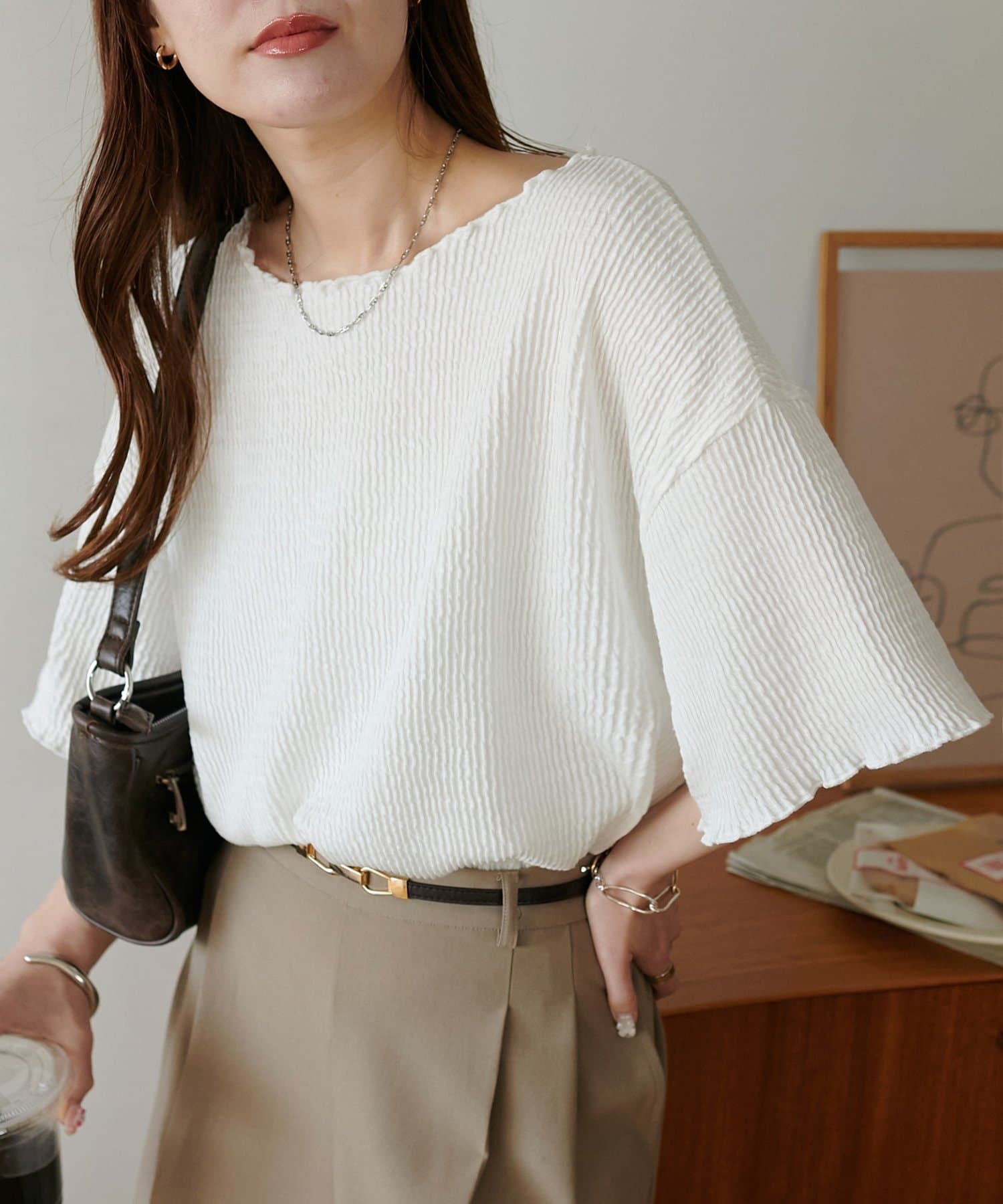 OUTLET(アウトレット) 【Discoat】変形リブメロー5分袖