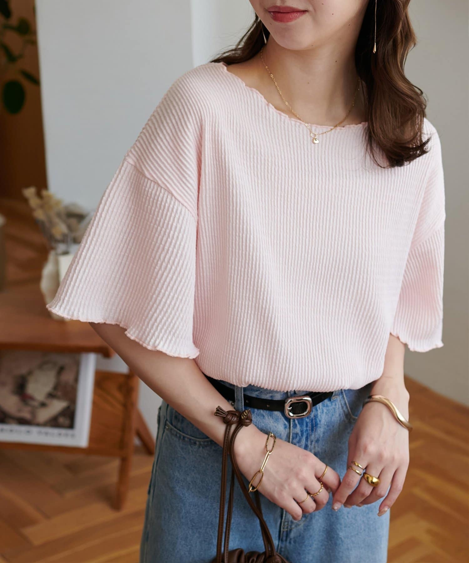 OUTLET(アウトレット) 【Discoat】変形リブメロー5分袖