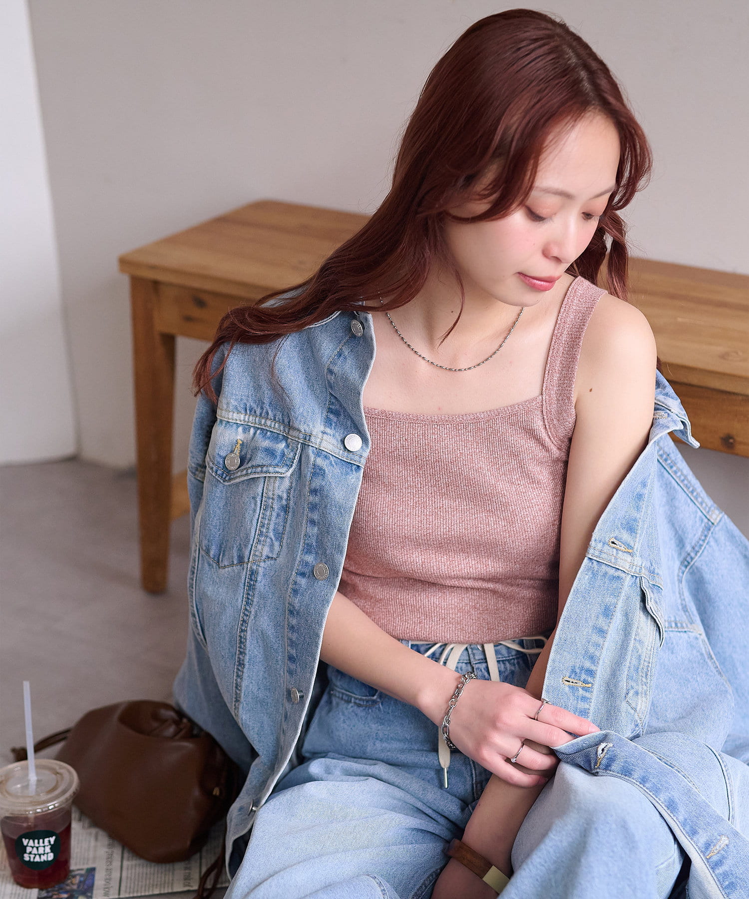 OUTLET(アウトレット) 【Discoat】リブメランジスクエアタンクトップ