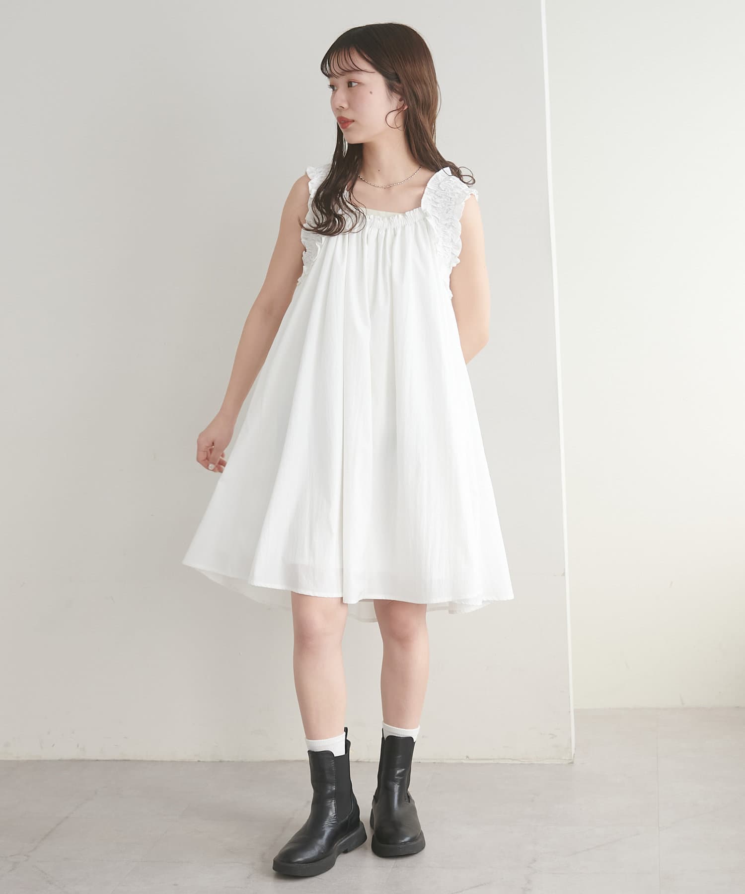 OUTLET(アウトレット) 【Discoat】【umm.】肩フリルミニワンピース