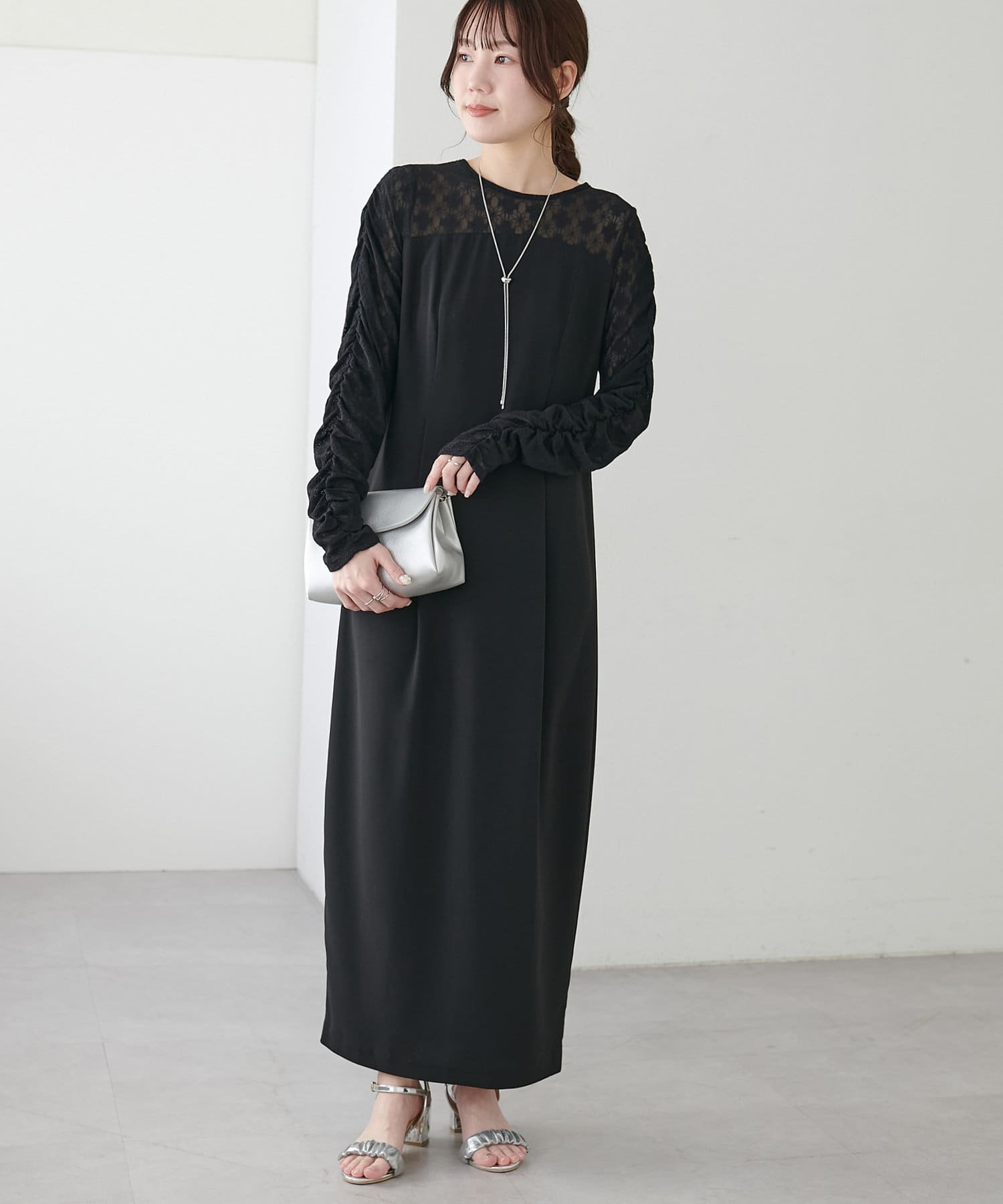 OUTLET(アウトレット) 【Discoat】【オケージョン】レース切替コクーンワンピース