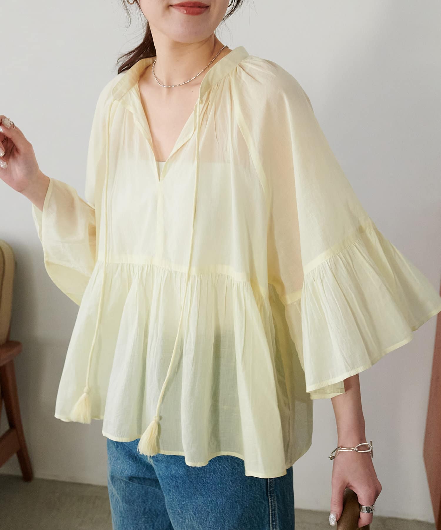 OUTLET(アウトレット) 【Discoat】袖フレアスキッパーブラウス