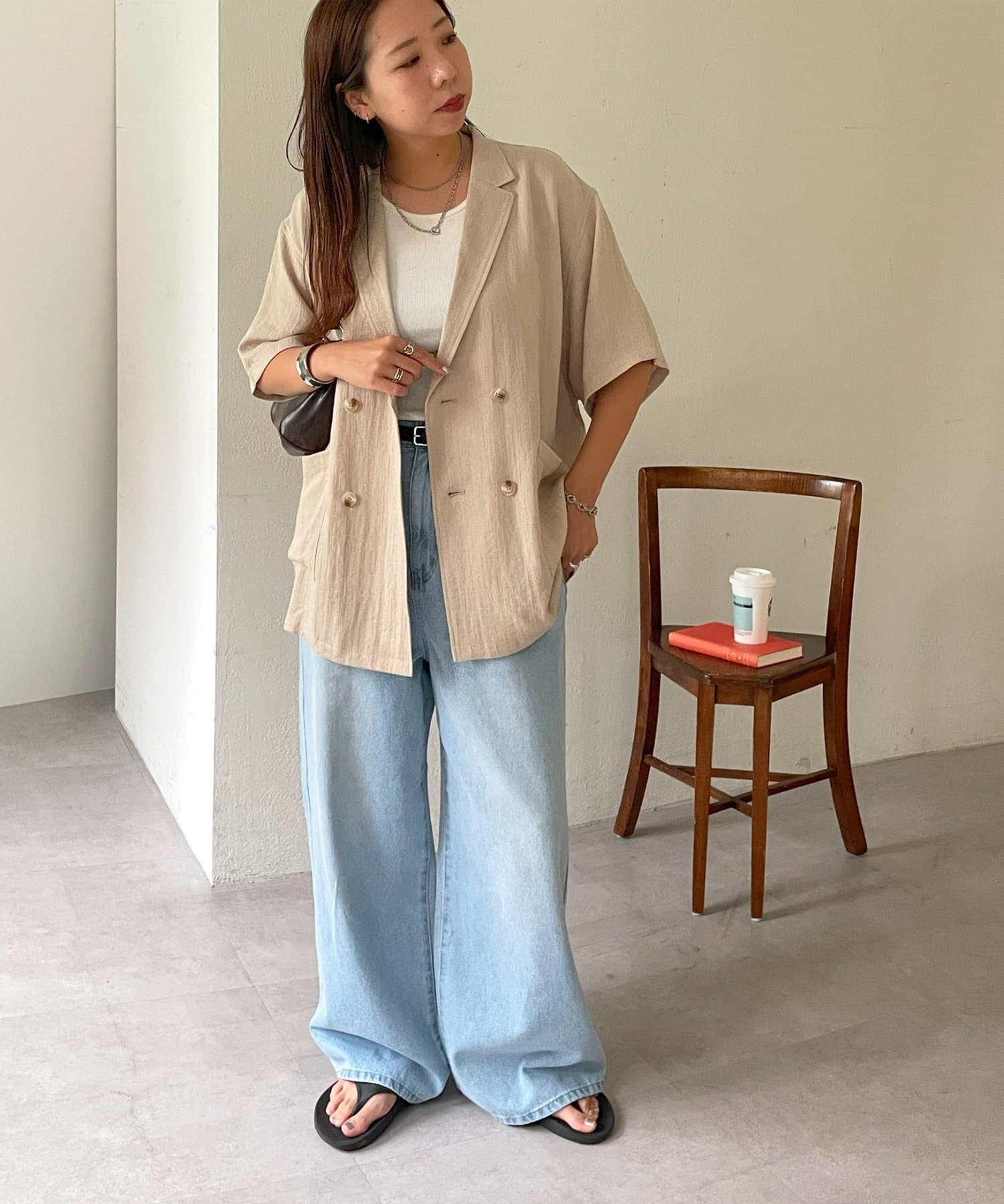 OUTLET(アウトレット) 【Discoat】デニムタックワイドパンツ