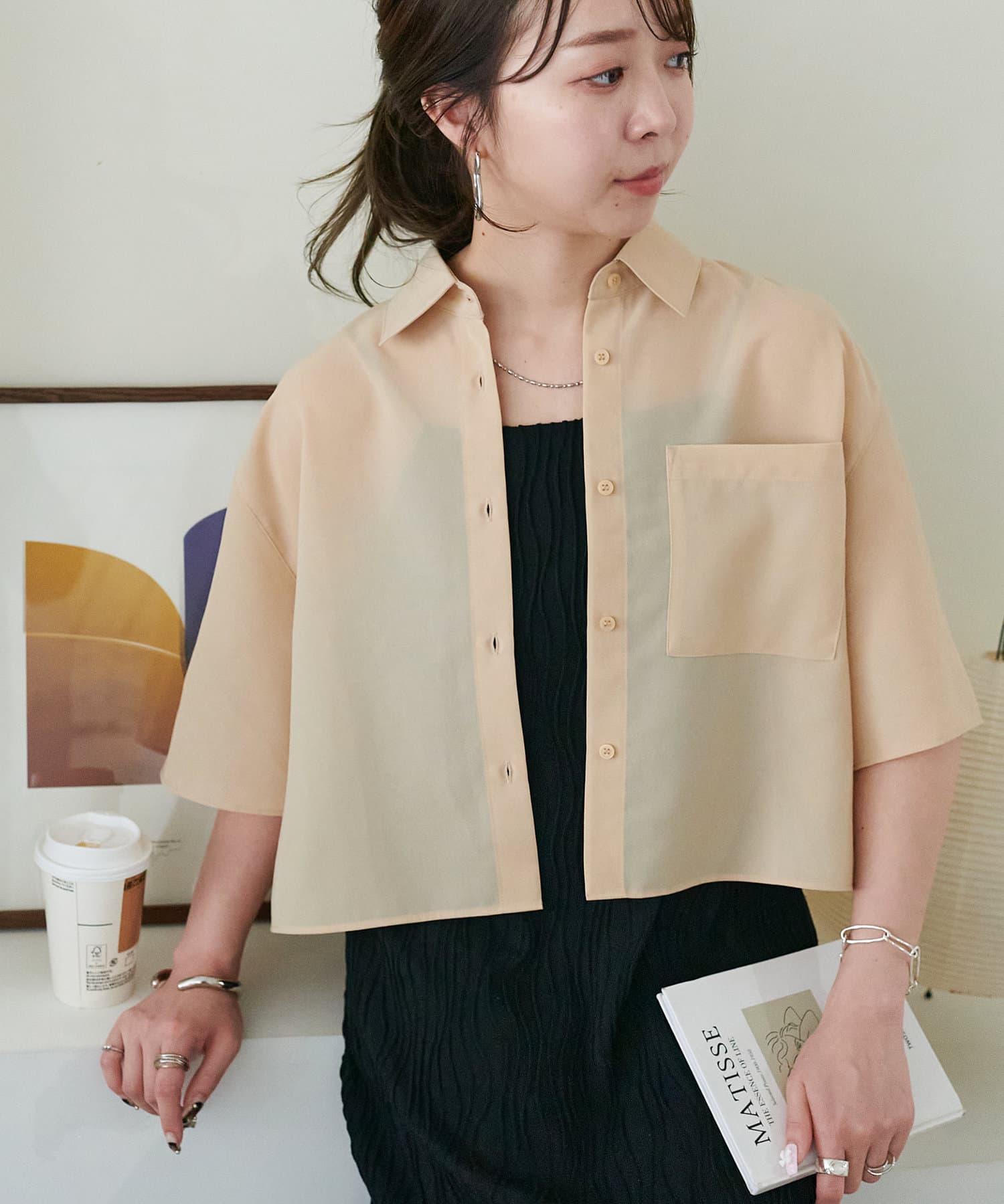 OUTLET(アウトレット) 【Discoat】シアー半袖クロップドシャツ