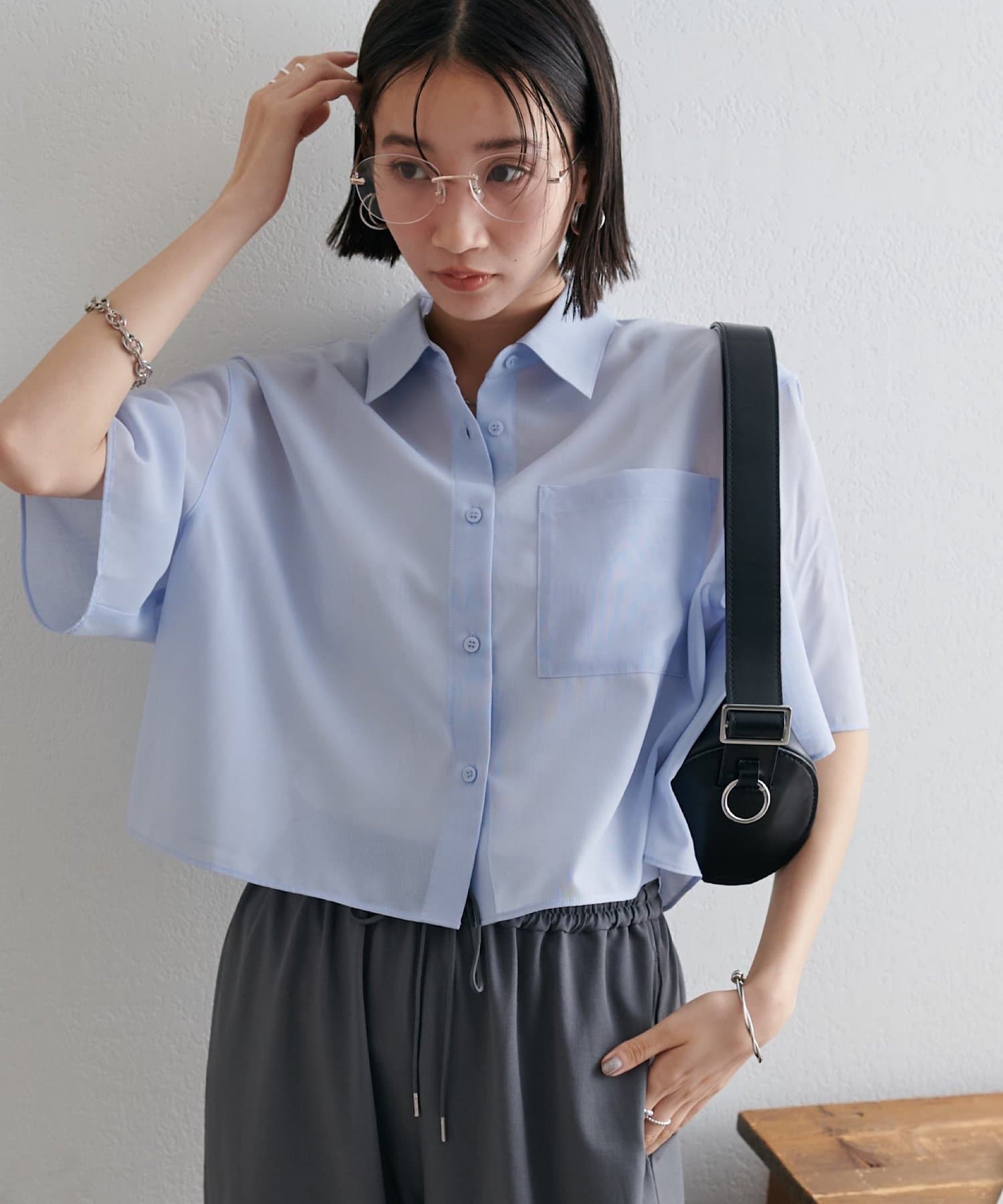 OUTLET(アウトレット) 【Discoat】シアー半袖クロップドシャツ