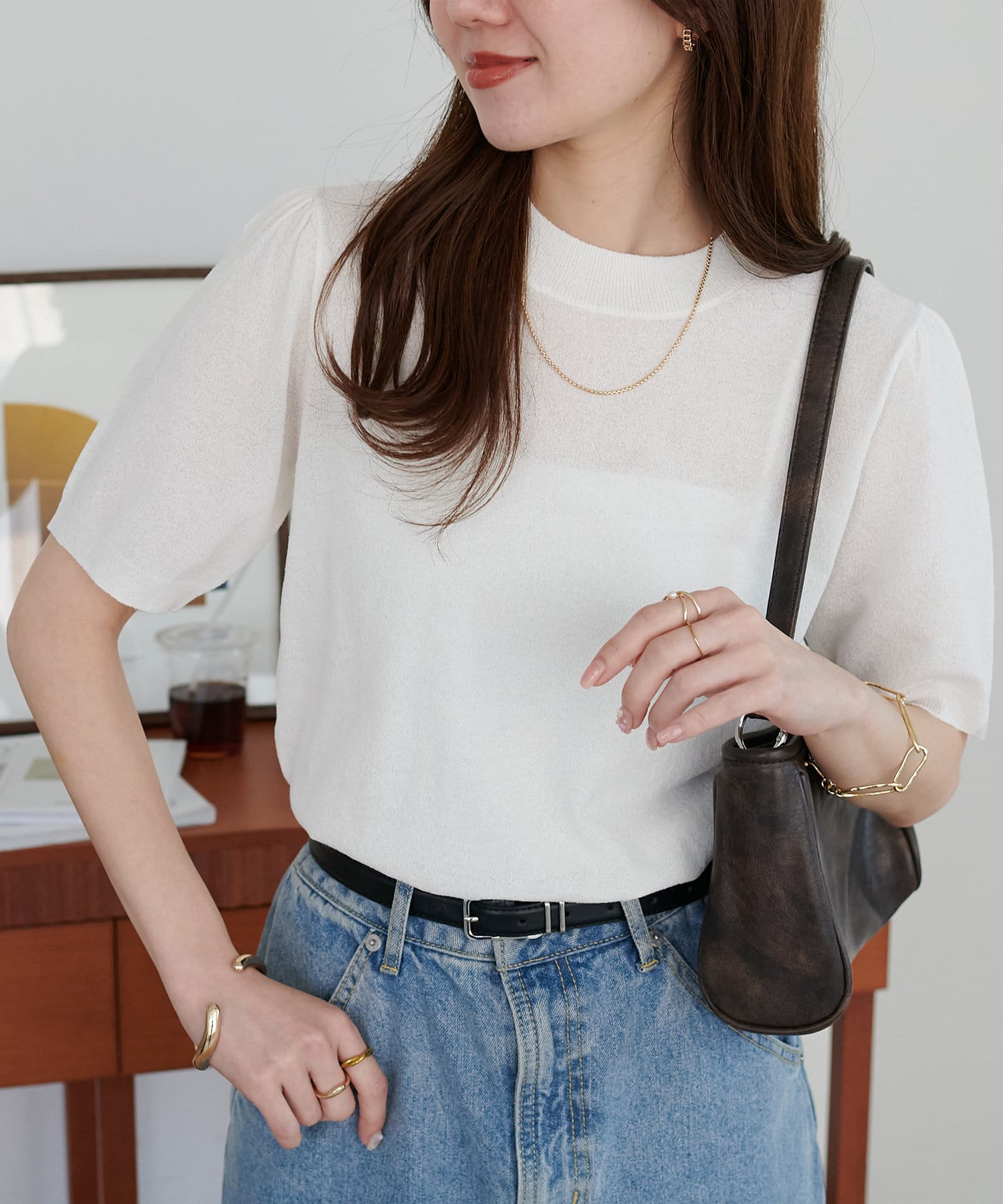 OUTLET(アウトレット) 【Discoat】ミニブークレ肩ギャザー半袖プルオーバー