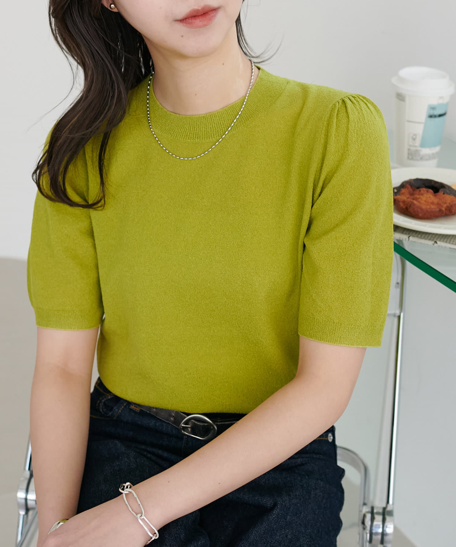 OUTLET(アウトレット) 【Discoat】ミニブークレ肩ギャザー半袖プルオーバー