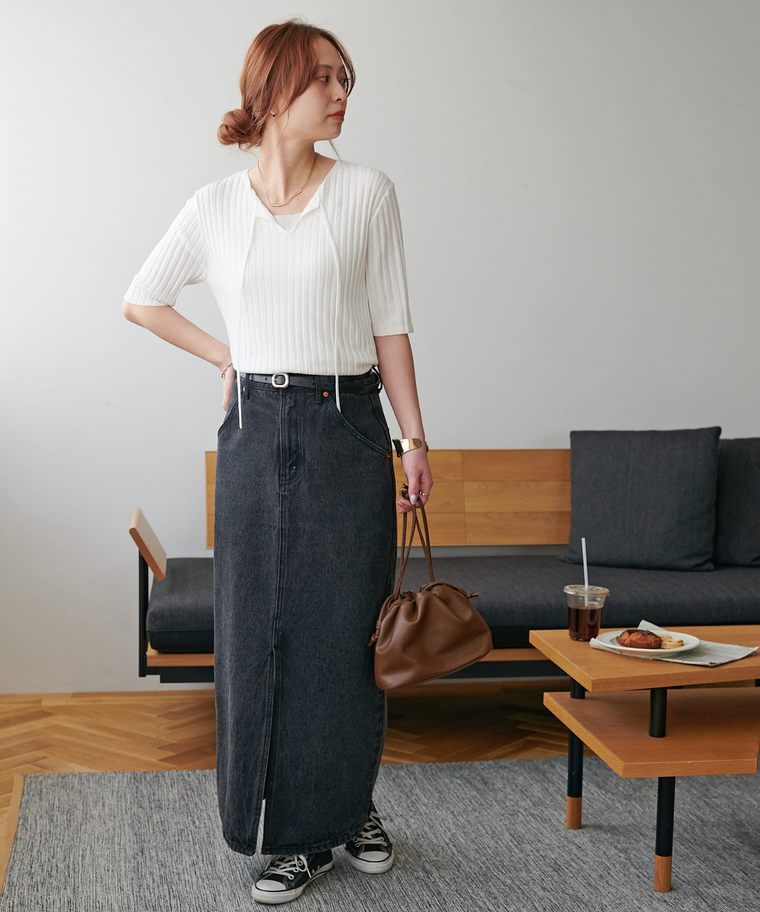 OUTLET(アウトレット) 【Discoat】ワイドリブ前リボン5分袖