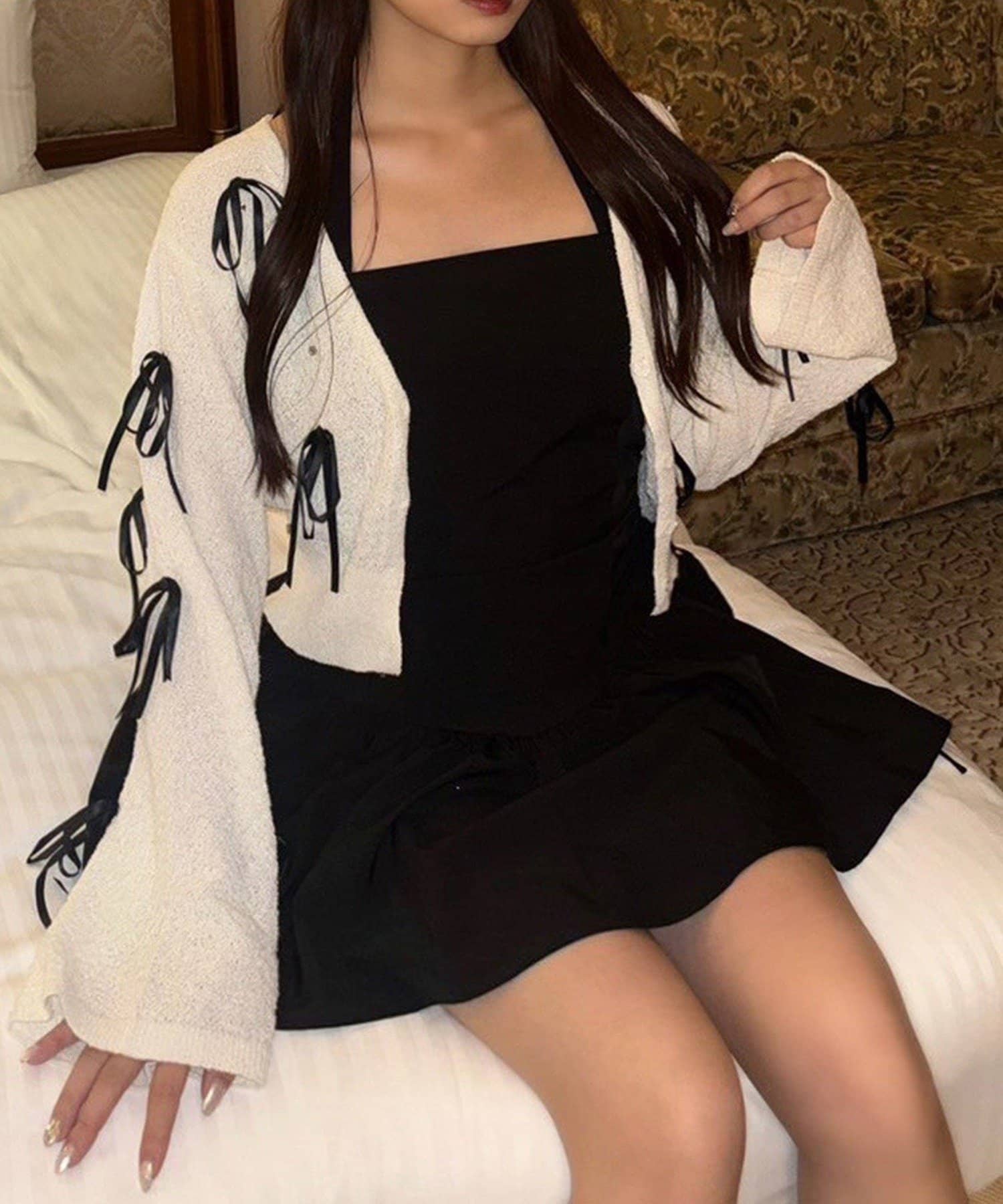 NICE CLAUP / OLIVE des OLIVE OUTLET(ナイスクラップ  / オリーブ デ オリーブ アウトレット) 【one after another】リボンカーデ