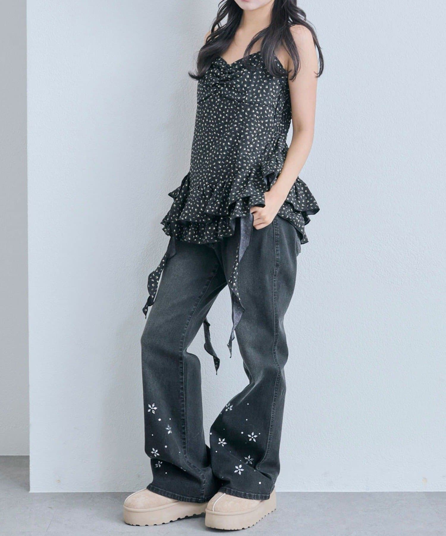 NICE CLAUP / OLIVE des OLIVE OUTLET(ナイスクラップ  / オリーブ デ オリーブ アウトレット) 【OLIVE des OLIVE】フリルチュニックキャミ