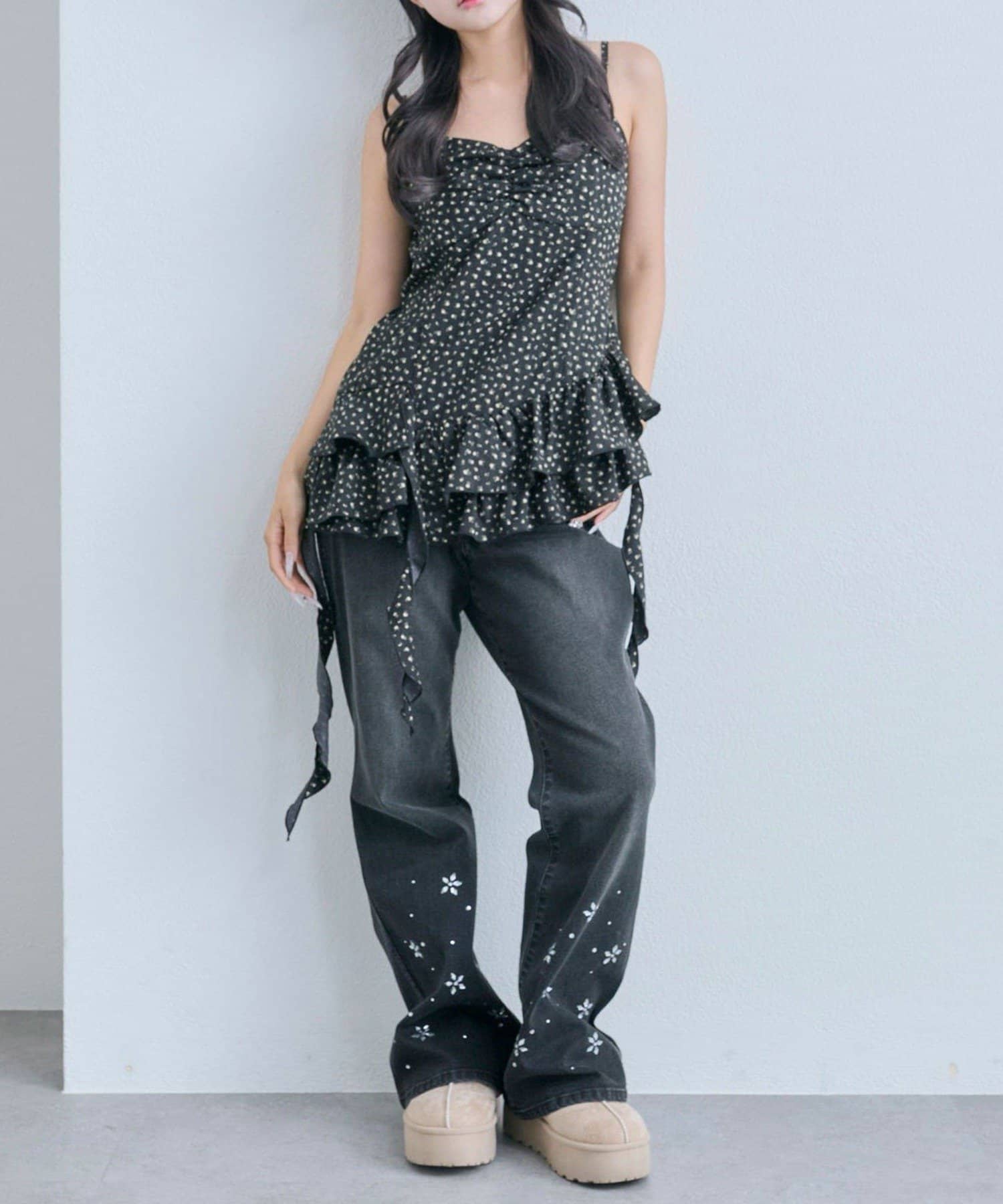 NICE CLAUP / OLIVE des OLIVE OUTLET(ナイスクラップ  / オリーブ デ オリーブ アウトレット) 【OLIVE des OLIVE】フリルチュニックキャミ