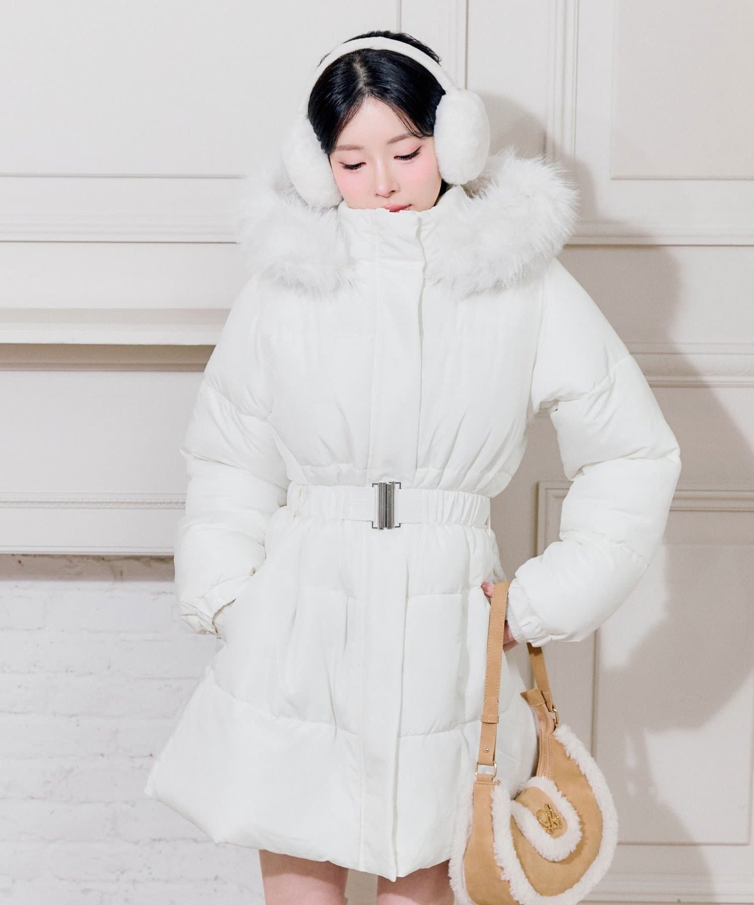 OLIVE des OLIVE(オリーブ デ オリーブ) ウエストベルト付き中綿コート