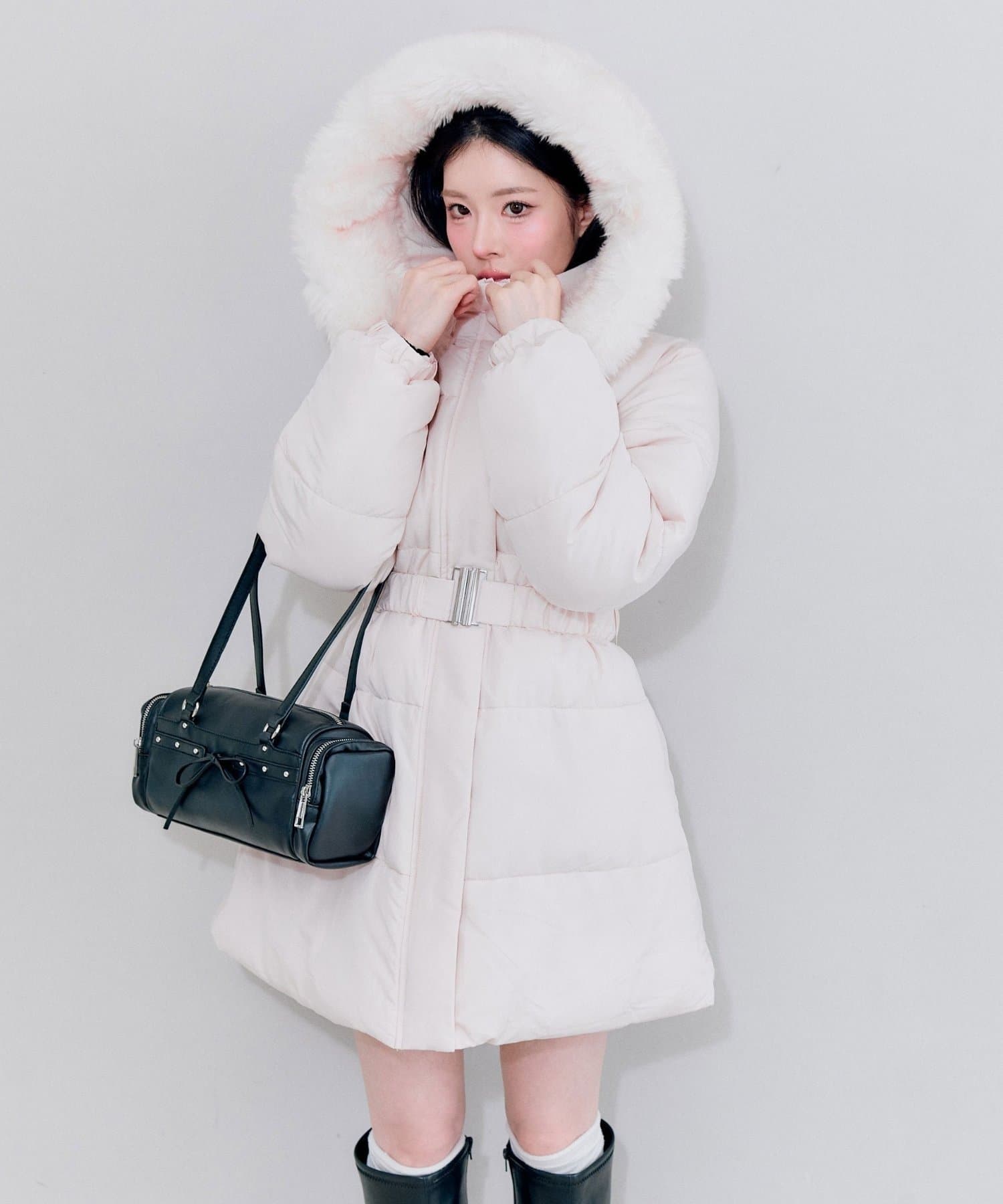 OLIVE des OLIVE(オリーブ デ オリーブ) ウエストベルト付き中綿コート