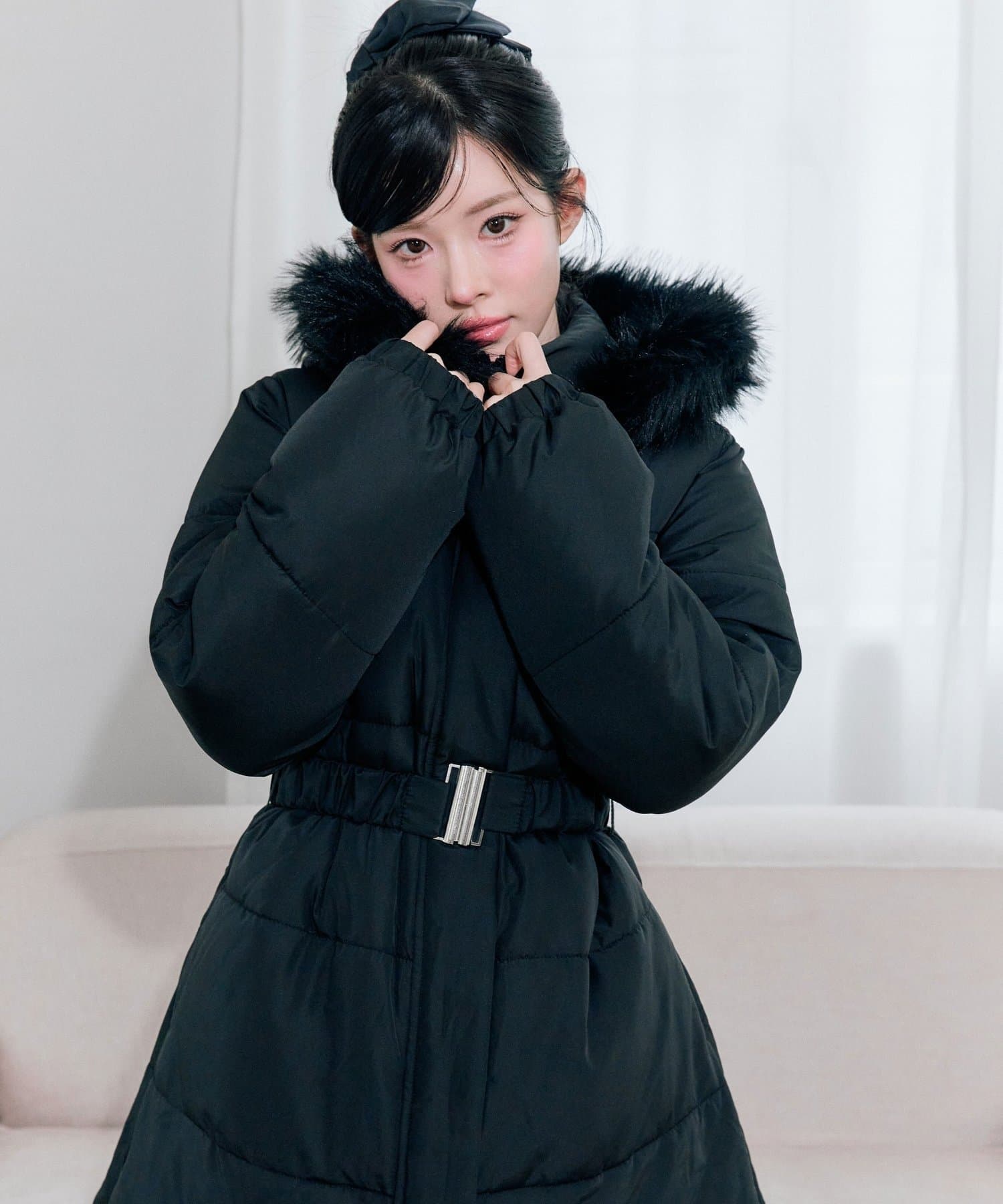 OLIVE des OLIVE(オリーブ デ オリーブ) ウエストベルト付き中綿コート