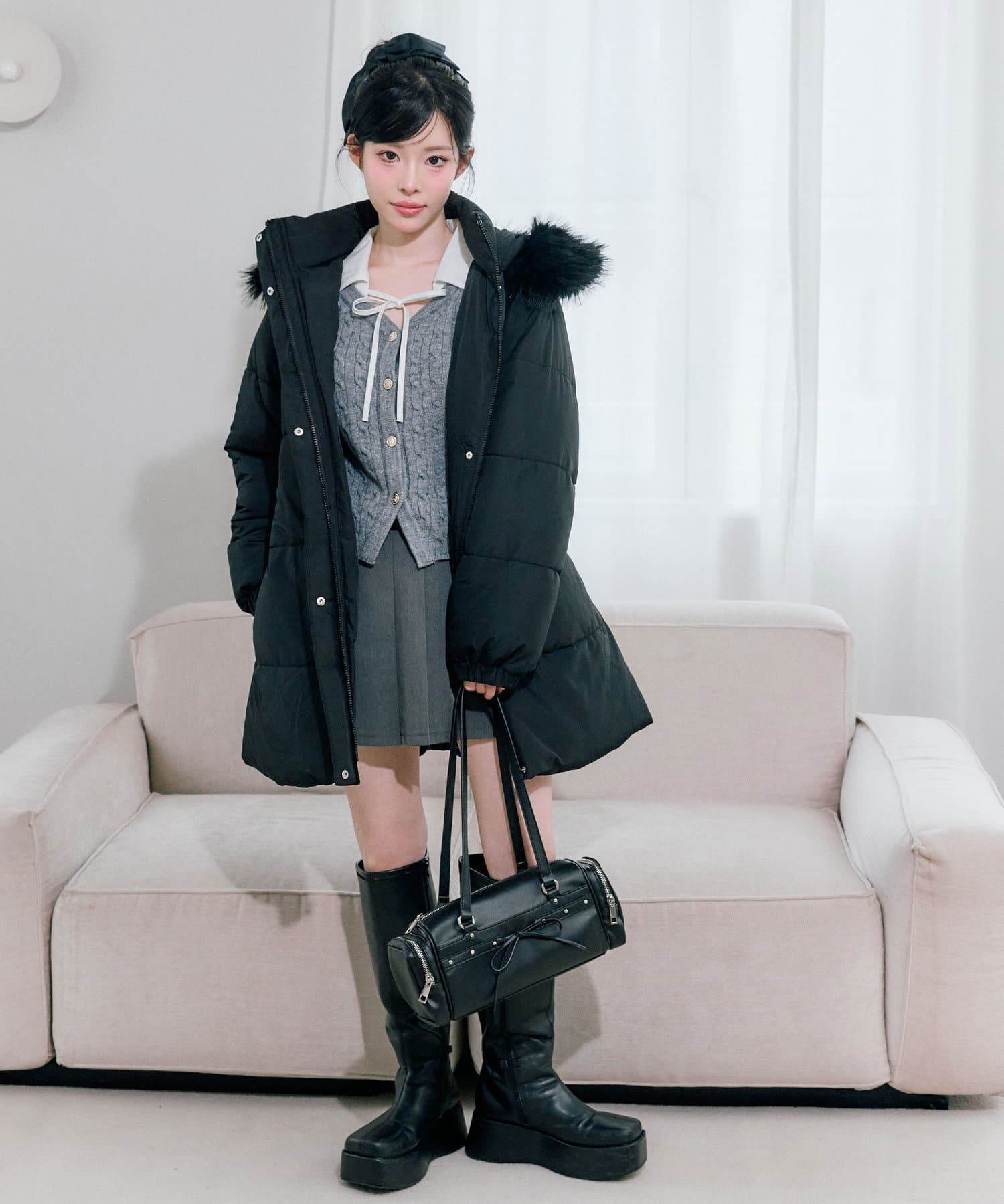 OLIVE des OLIVE(オリーブ デ オリーブ) ウエストベルト付き中綿コート