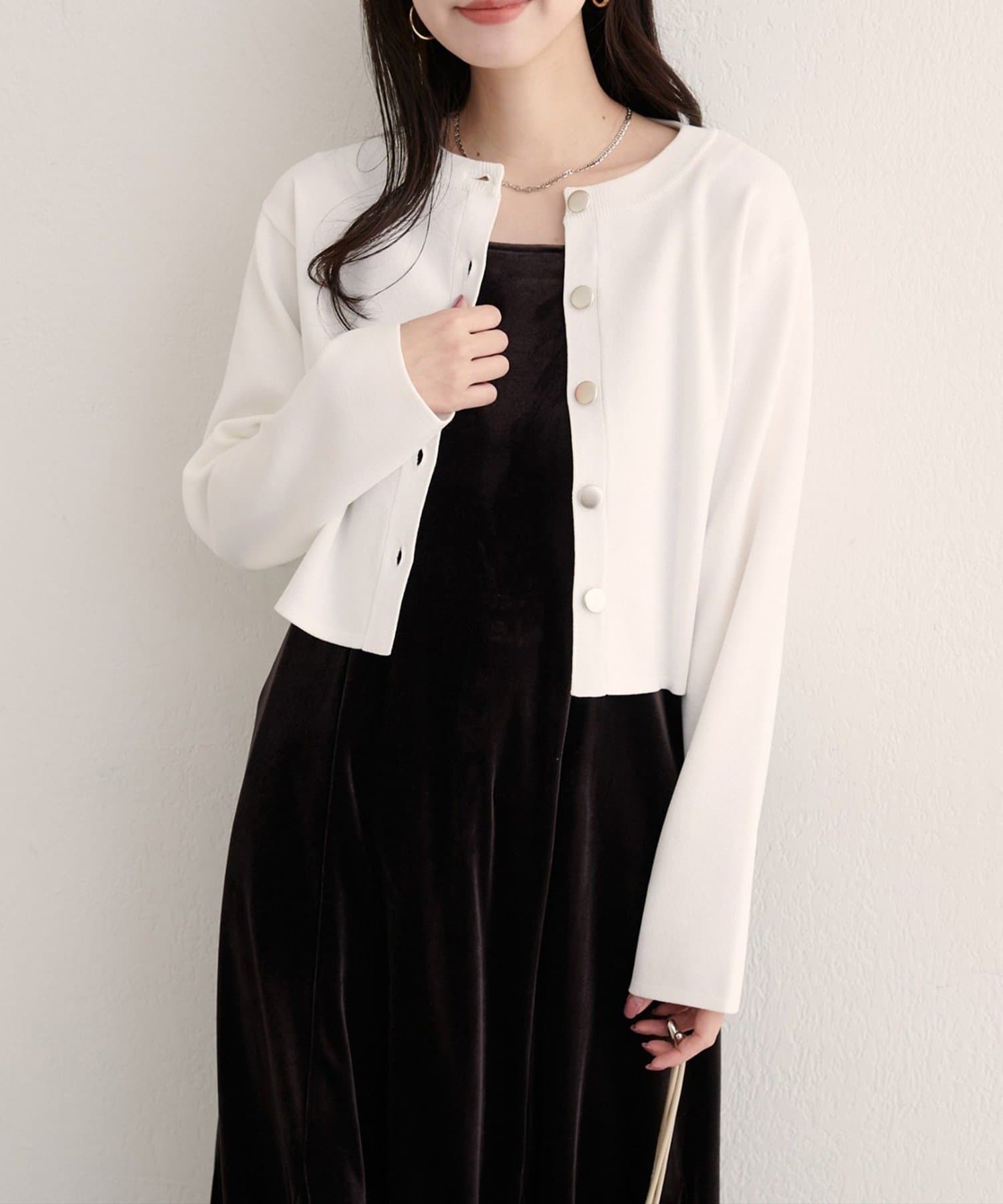 NICE CLAUP / OLIVE des OLIVE OUTLET(ナイスクラップ  / オリーブ デ オリーブ アウトレット) 【EVERY.VERY niceclaup】クロップド丈リブカラーカーディガン