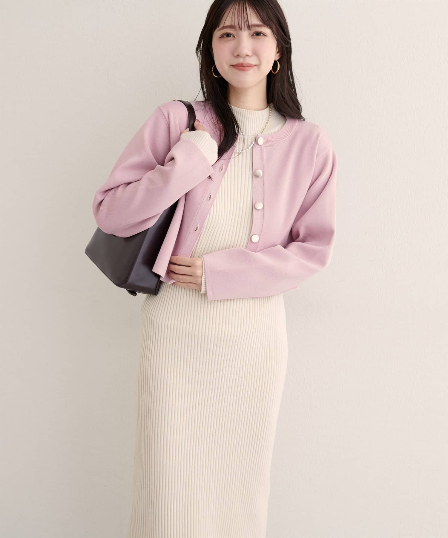 NICE CLAUP / OLIVE des OLIVE OUTLET(ナイスクラップ  / オリーブ デ オリーブ アウトレット) 【EVERY.VERY niceclaup】クロップド丈リブカラーカーディガン