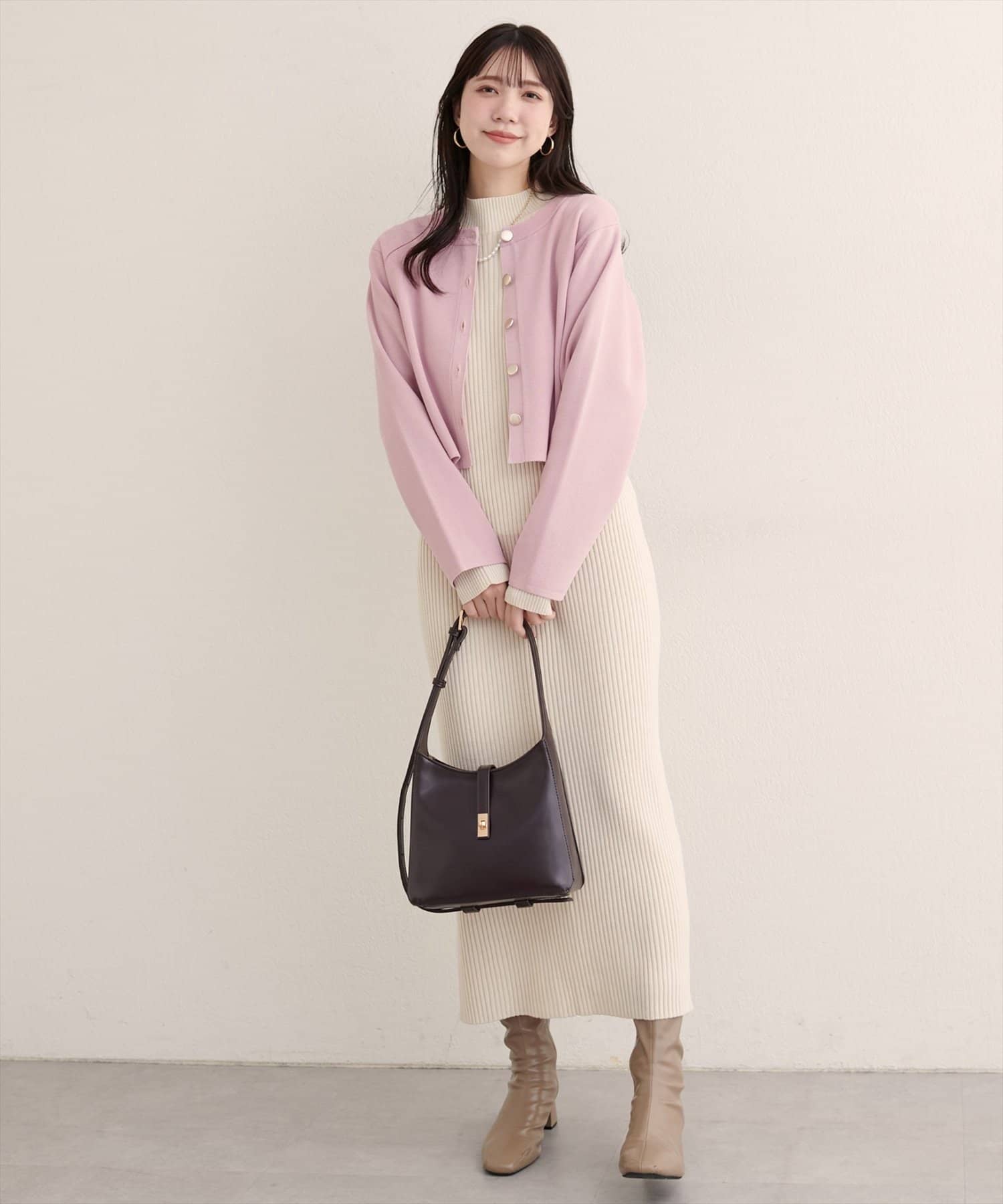 NICE CLAUP / OLIVE des OLIVE OUTLET(ナイスクラップ  / オリーブ デ オリーブ アウトレット) 【EVERY.VERY niceclaup】クロップド丈リブカラーカーディガン