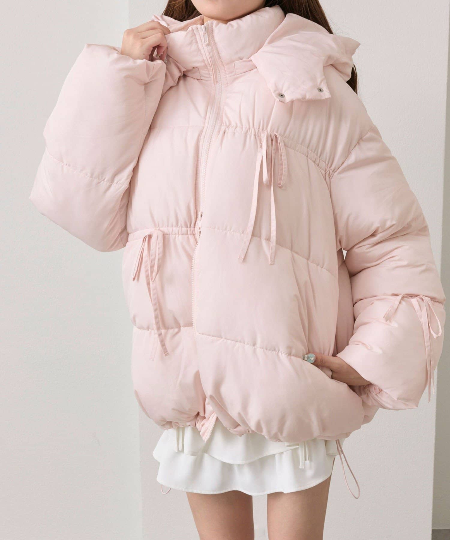 OLIVE des OLIVE(オリーブ デ オリーブ) リボンエコダウンミドル丈ブルゾン