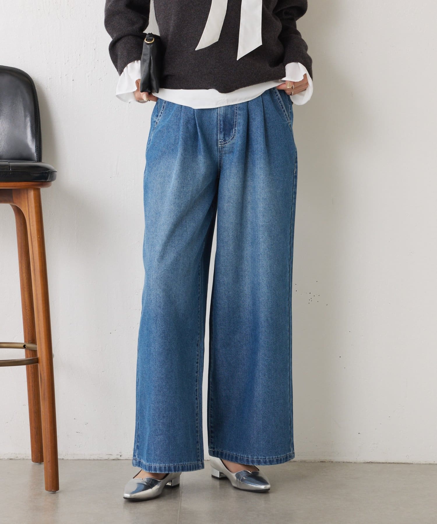 Jena　espace merveilleux(ジェナ　エスパスメルヴェイユ) 【2タック/やわからデニム】ウエストフリルデニムパンツ