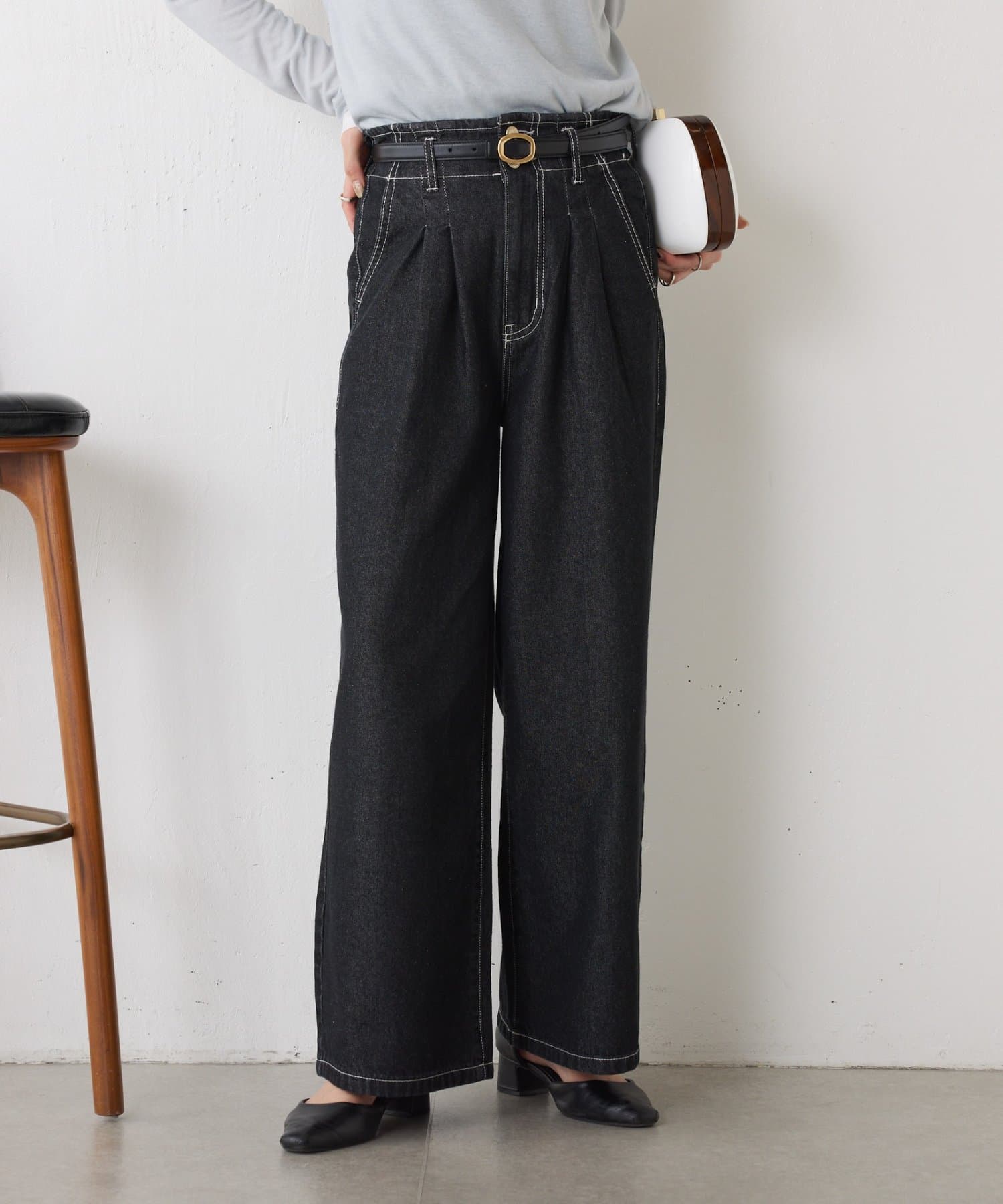 Jena　espace merveilleux(ジェナ　エスパスメルヴェイユ) 【2タック/やわからデニム】ウエストフリルデニムパンツ