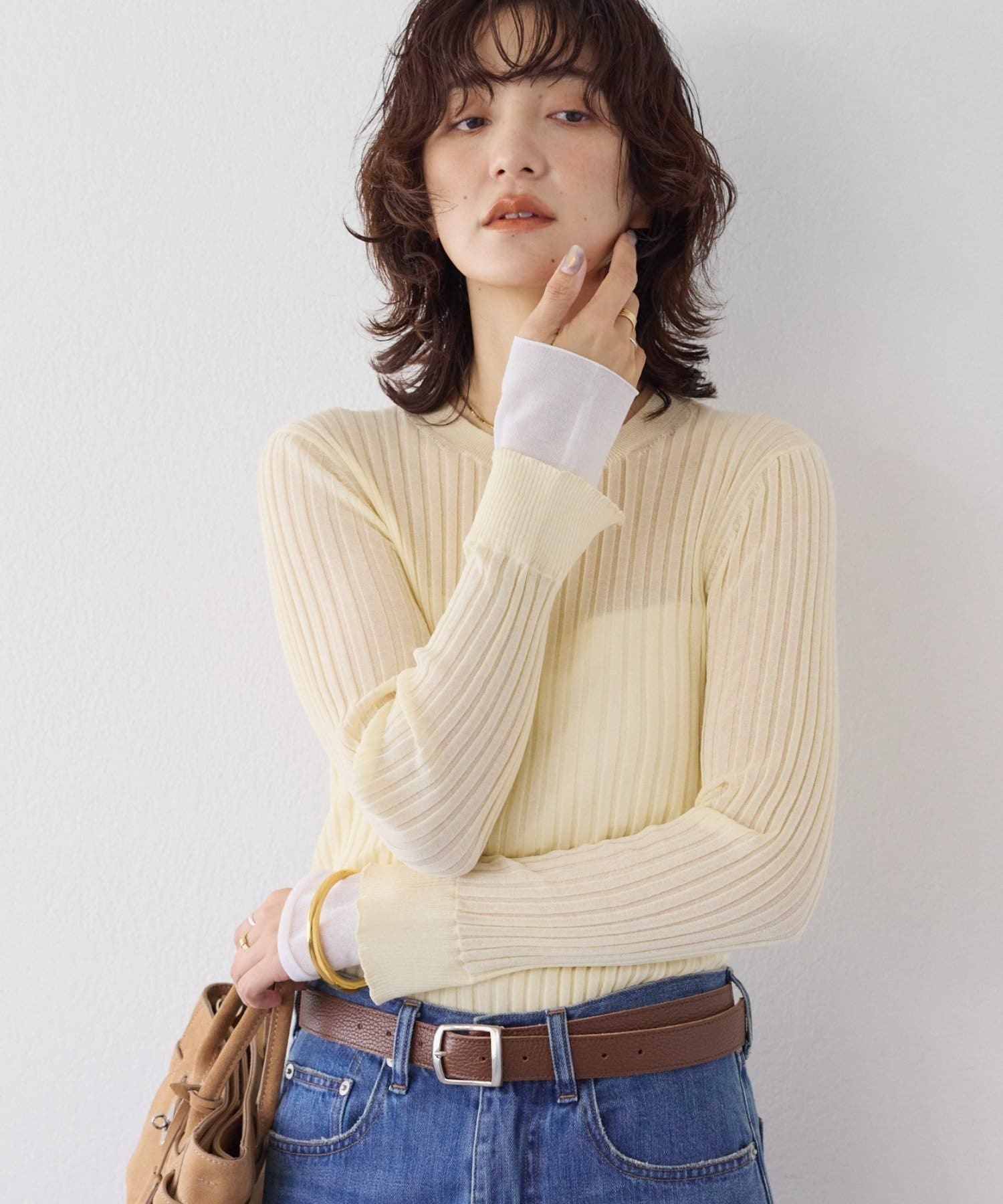 RIVE DROITE(リヴドロワ) 予約【レイヤード風の袖口】シアーカフスリブニット