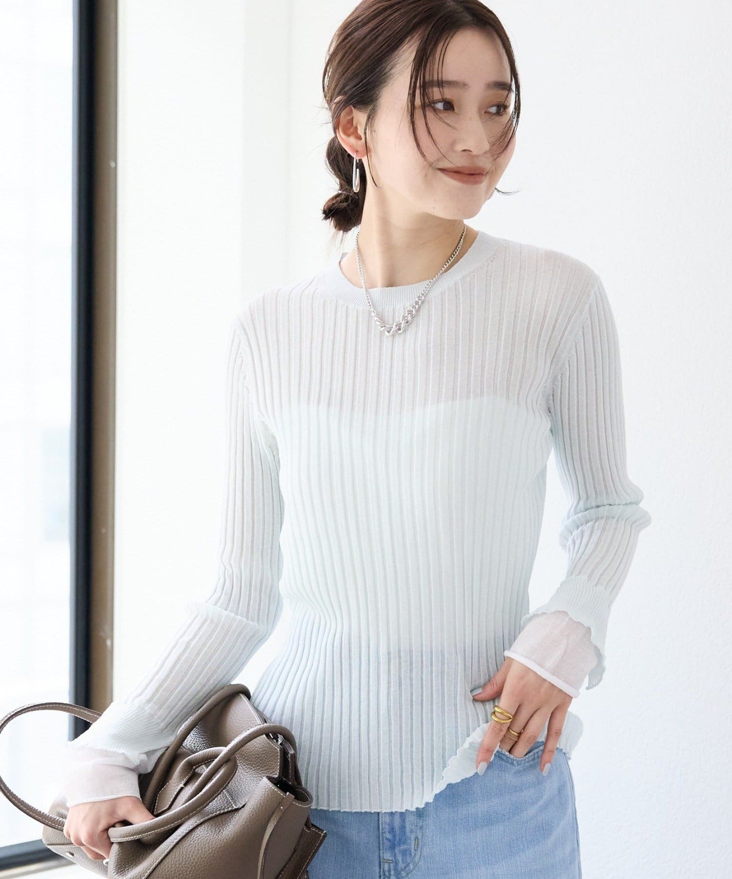 RIVE DROITE(リヴドロワ) 予約【レイヤード風の袖口】シアーカフスリブニット