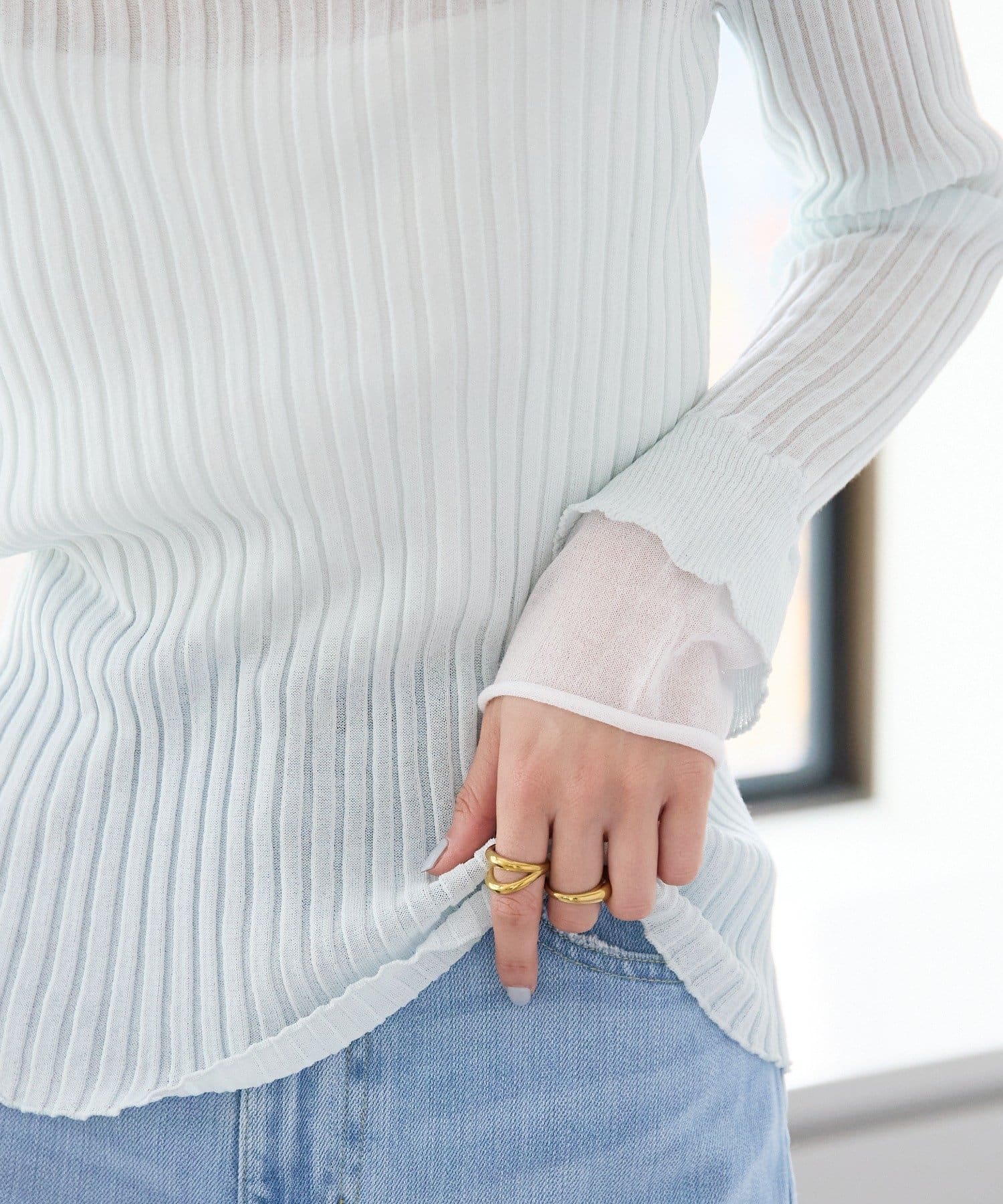 RIVE DROITE(リヴドロワ) 予約【レイヤード風の袖口】シアーカフスリブニット