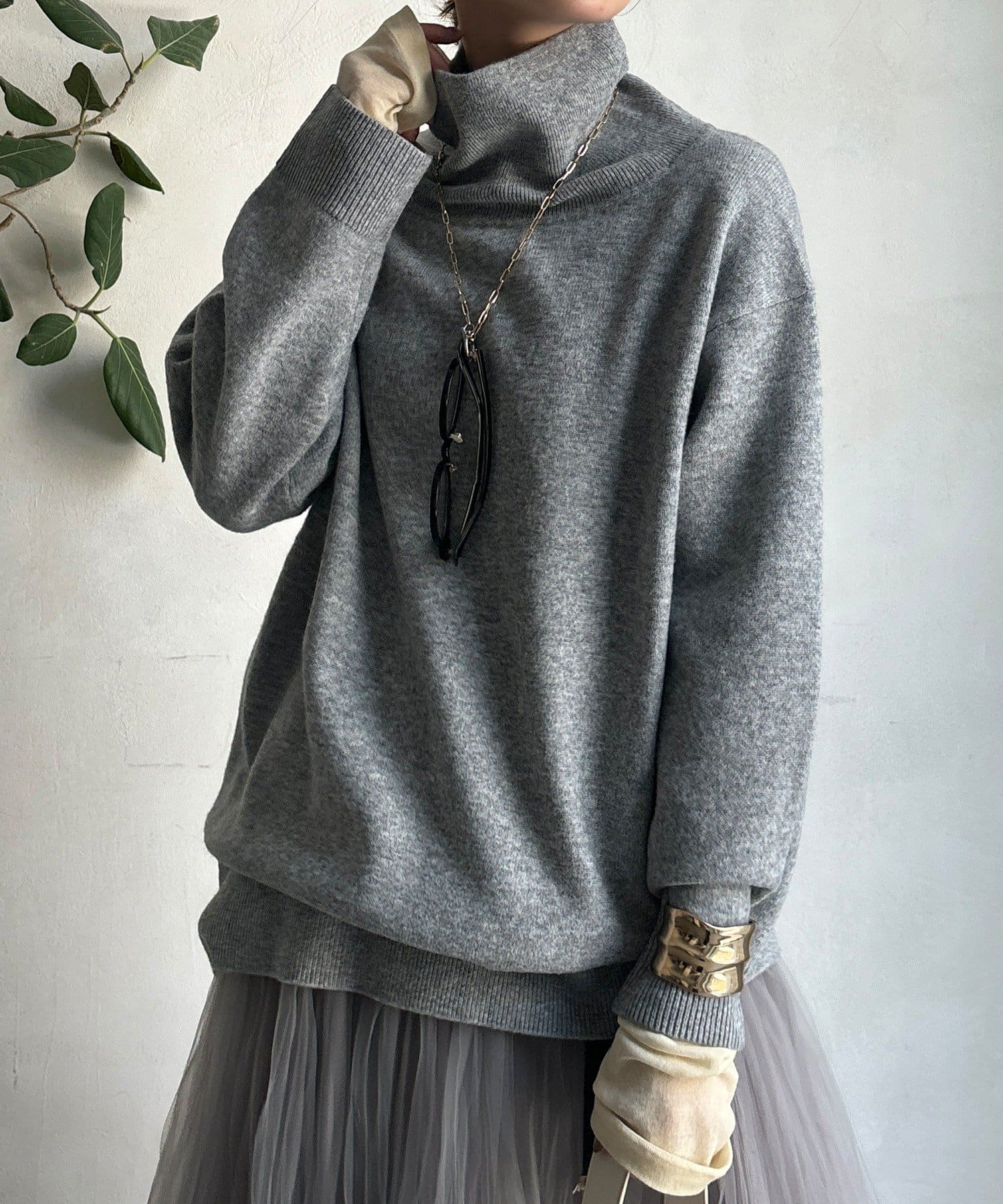 DOUDOU(ドゥドゥ) ウール混タートルチュニック