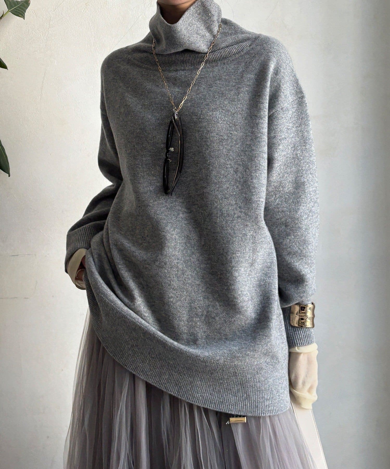 DOUDOU(ドゥドゥ) ウール混タートルチュニック