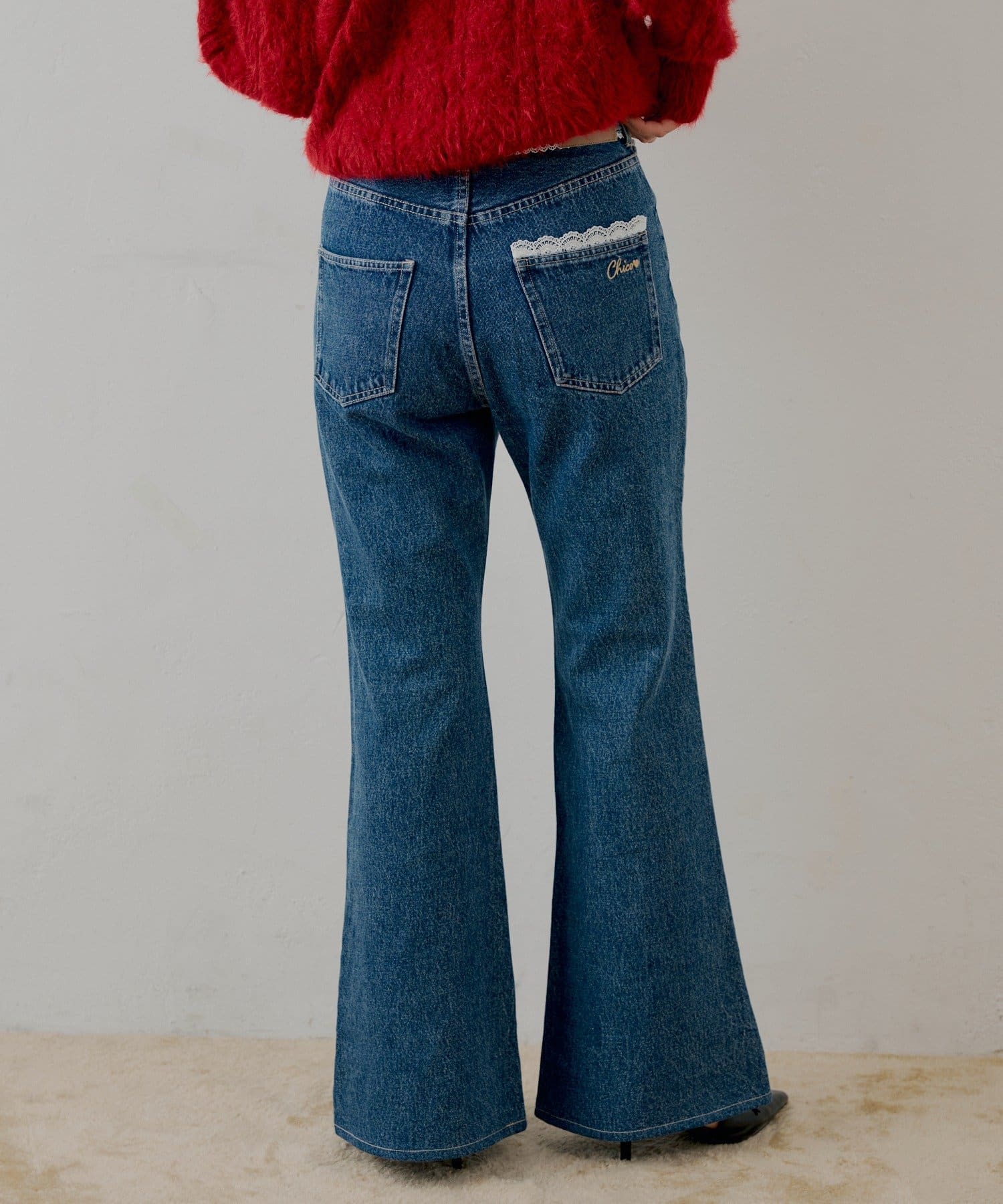 Chico(チコ) レースデザインフレアデニム