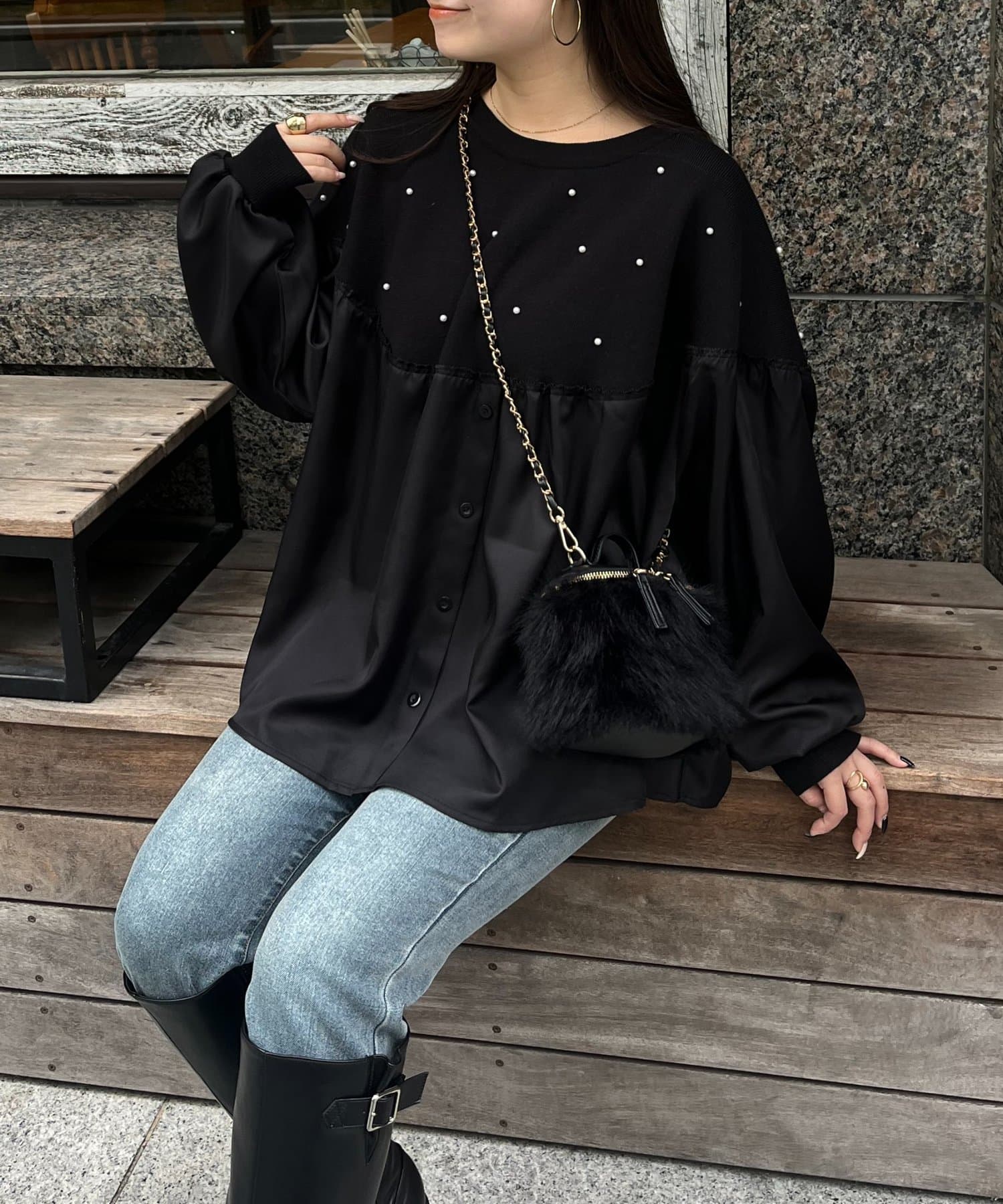 prose verse(プロズヴェール) デコルテパールシャツドッキングニット