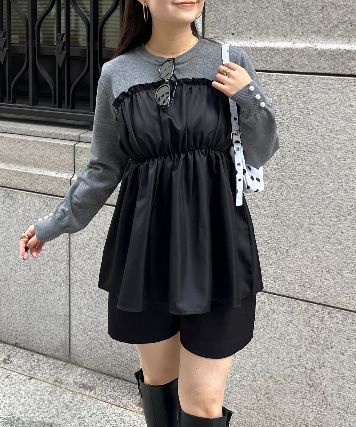 prose verse(プロズヴェール) ギャザービスチェドッキングペプラムニット