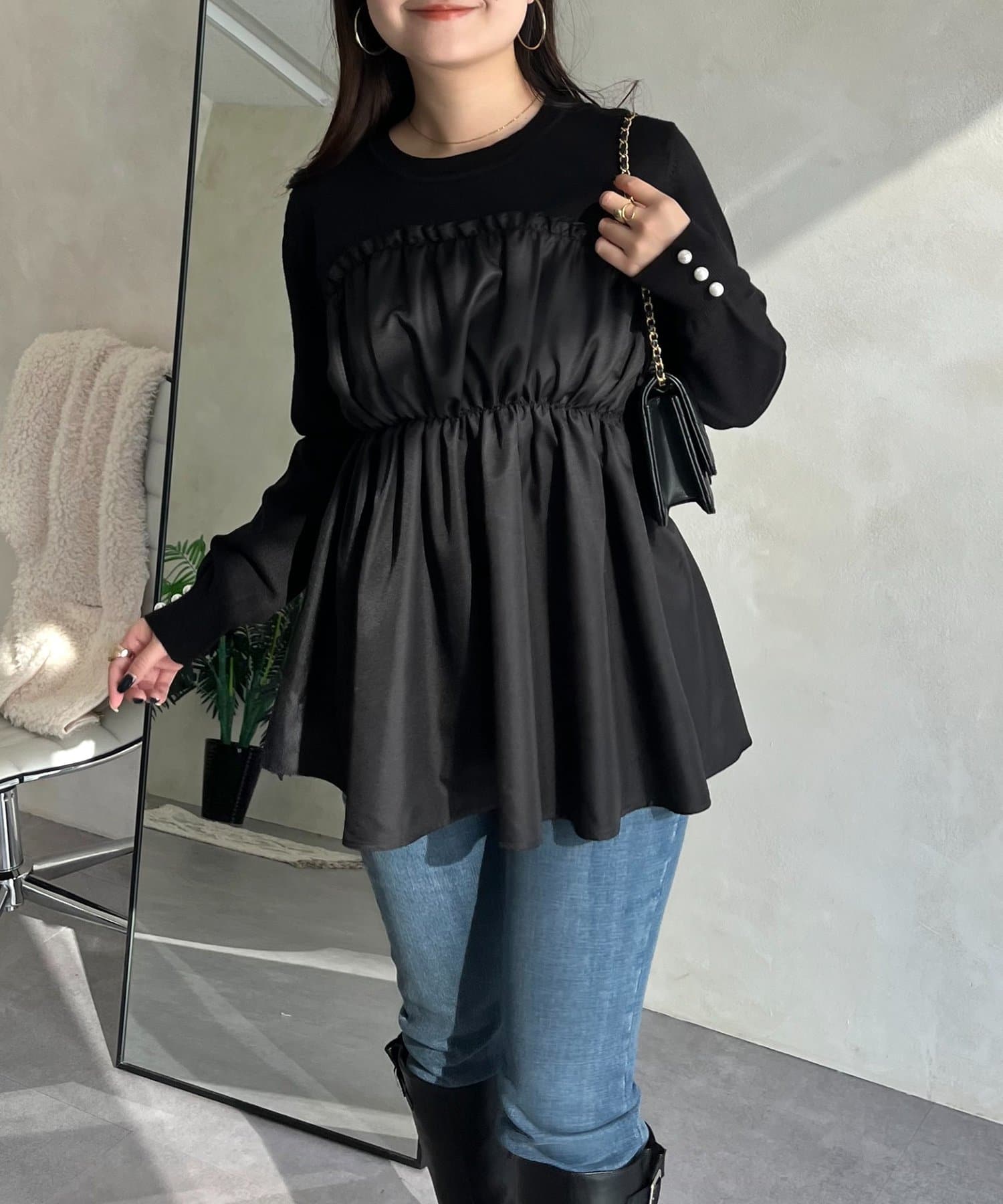 prose verse(プロズヴェール) ギャザービスチェドッキングペプラムニット