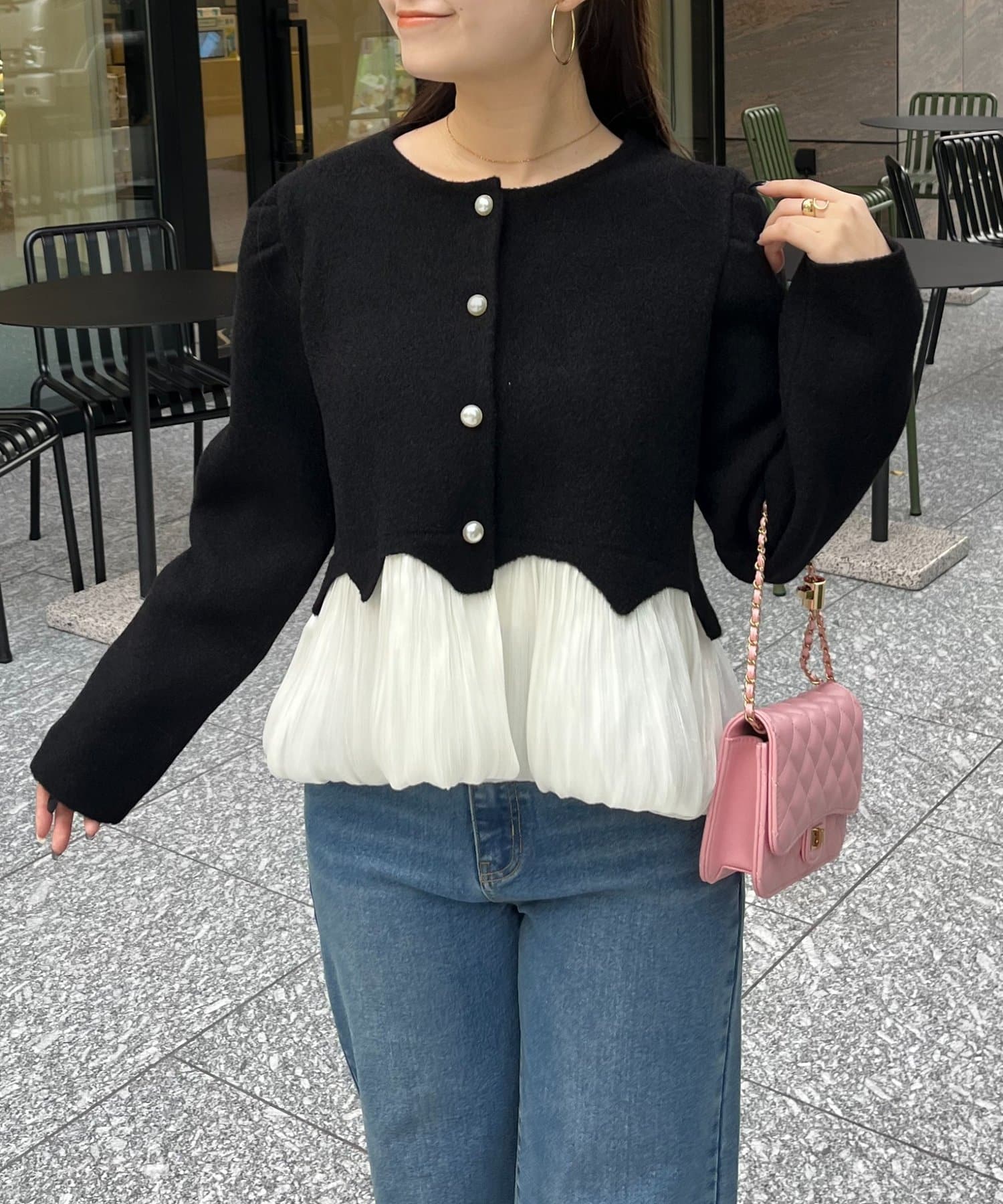 prose verse(プロズヴェール) 裾バルーンパールボタンドッキングペプラムニット