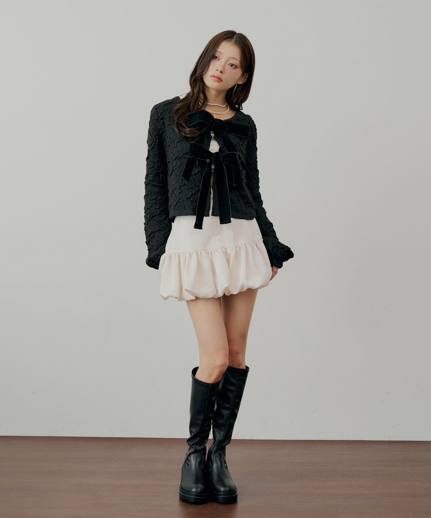 Chico(チコ) 【SALON by Chico】前後2wayフロントリボン配色カーディガン