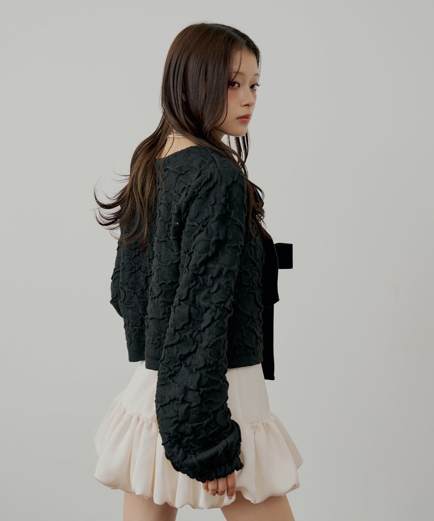 Chico(チコ) 【SALON by Chico】前後2wayフロントリボン配色カーディガン