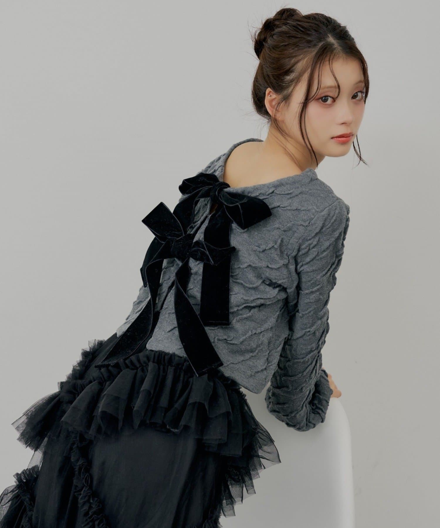 Chico(チコ) 【SALON by Chico】前後2wayフロントリボン配色カーディガン