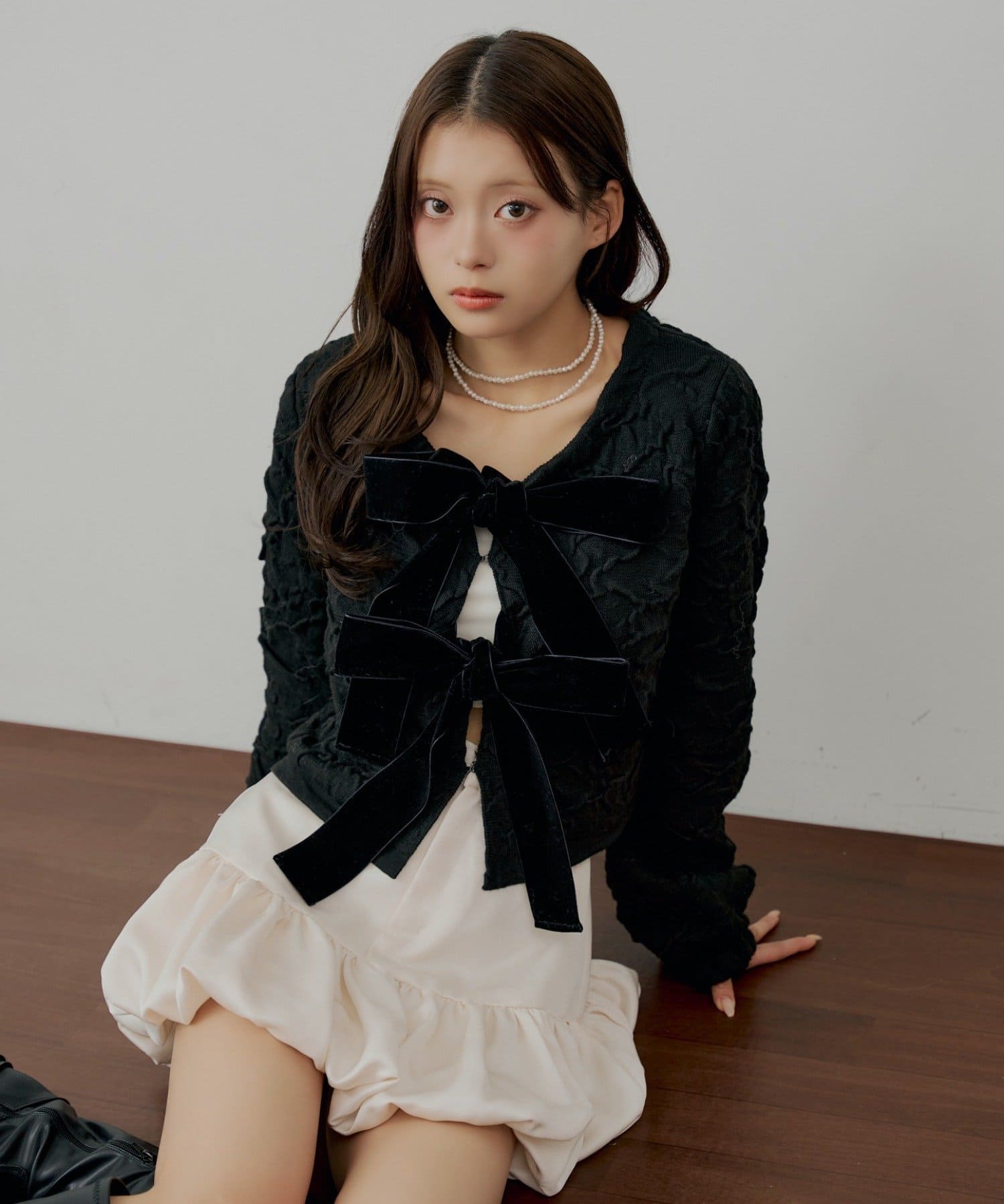 Chico(チコ) 【SALON by Chico】前後2wayフロントリボン配色カーディガン