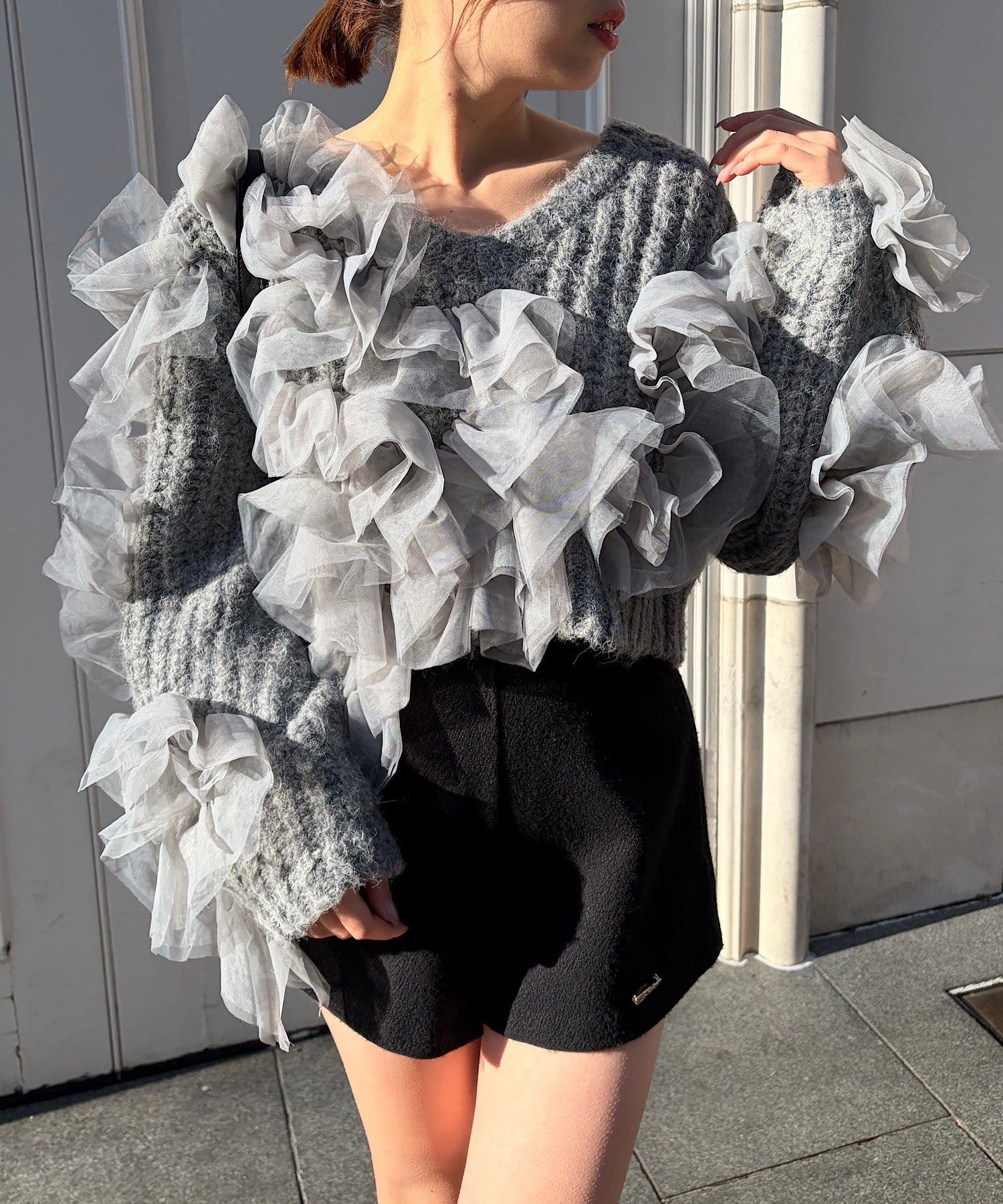 Chico(チコ) 【SALON by Chico】ランダムチュールドッキングニット