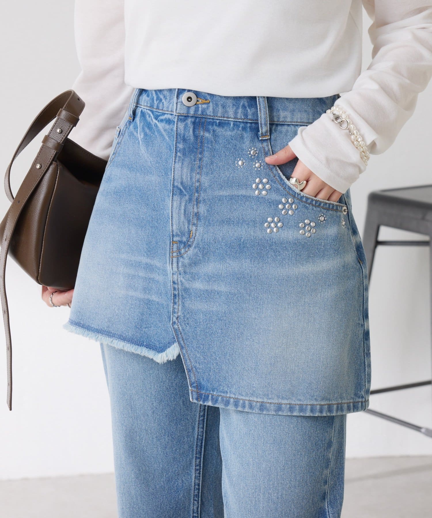 COLLAGE GALLARDAGALANTE(コラージュ ガリャルダガランテ) 【レイヤードアイテム◎】Q.anosパイルデニムスカート