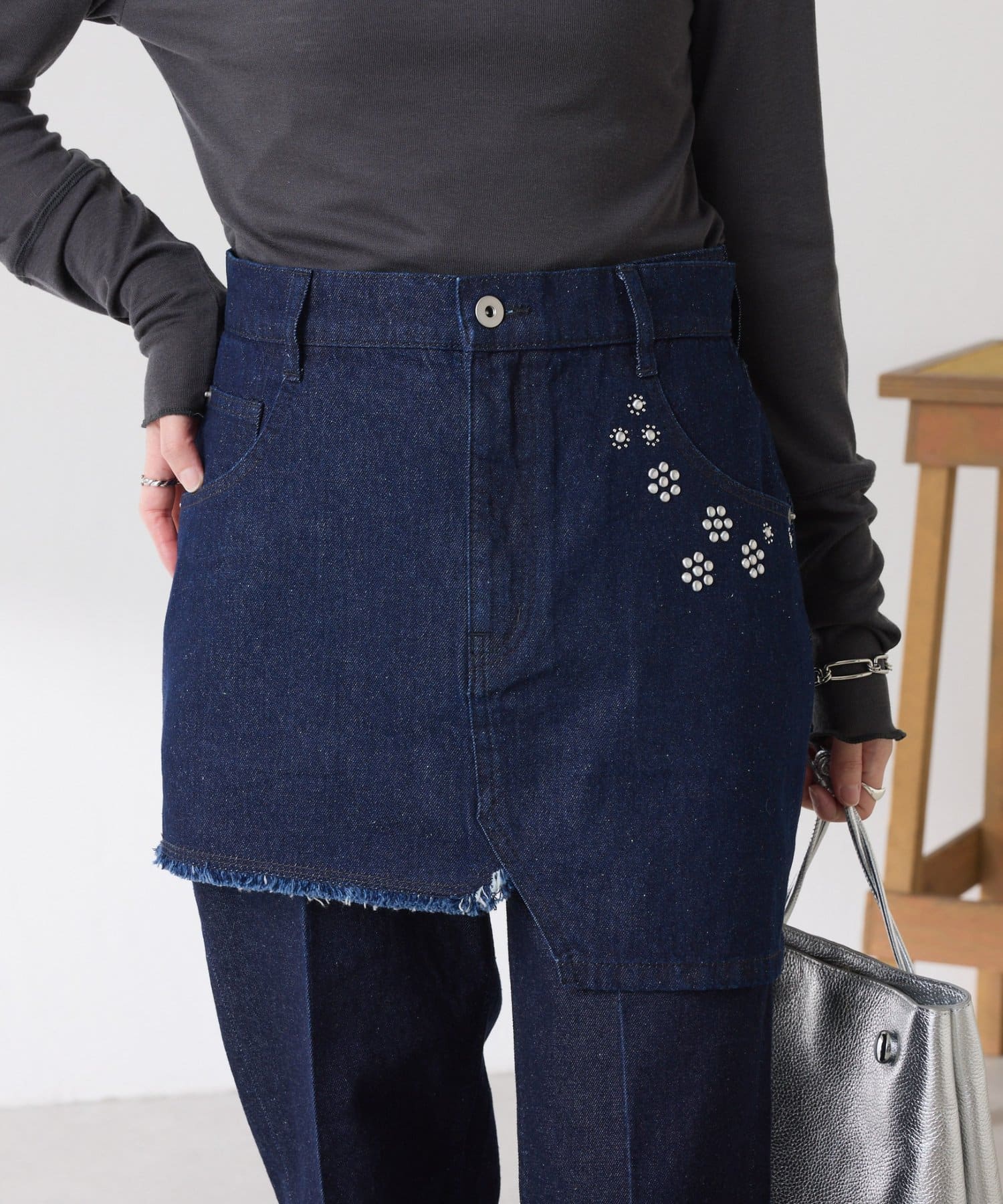 COLLAGE GALLARDAGALANTE(コラージュ ガリャルダガランテ) 【レイヤードアイテム◎】Q.anosパイルデニムスカート