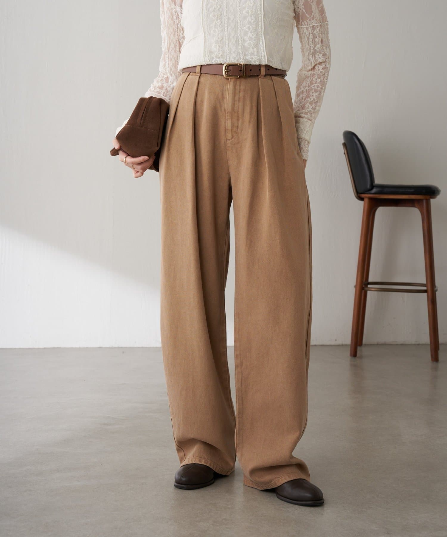 COLLAGE GALLARDAGALANTE(コラージュ ガリャルダガランテ) 【身体のラインカバー】Q.anosチャームタックワイドパンツ