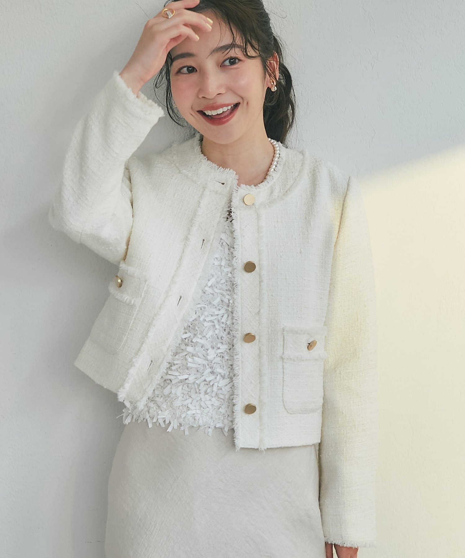 La boutique BonBon(ラブティックボンボン) 【ON・OFF兼用】ファンシーツイードクロップドジャケット