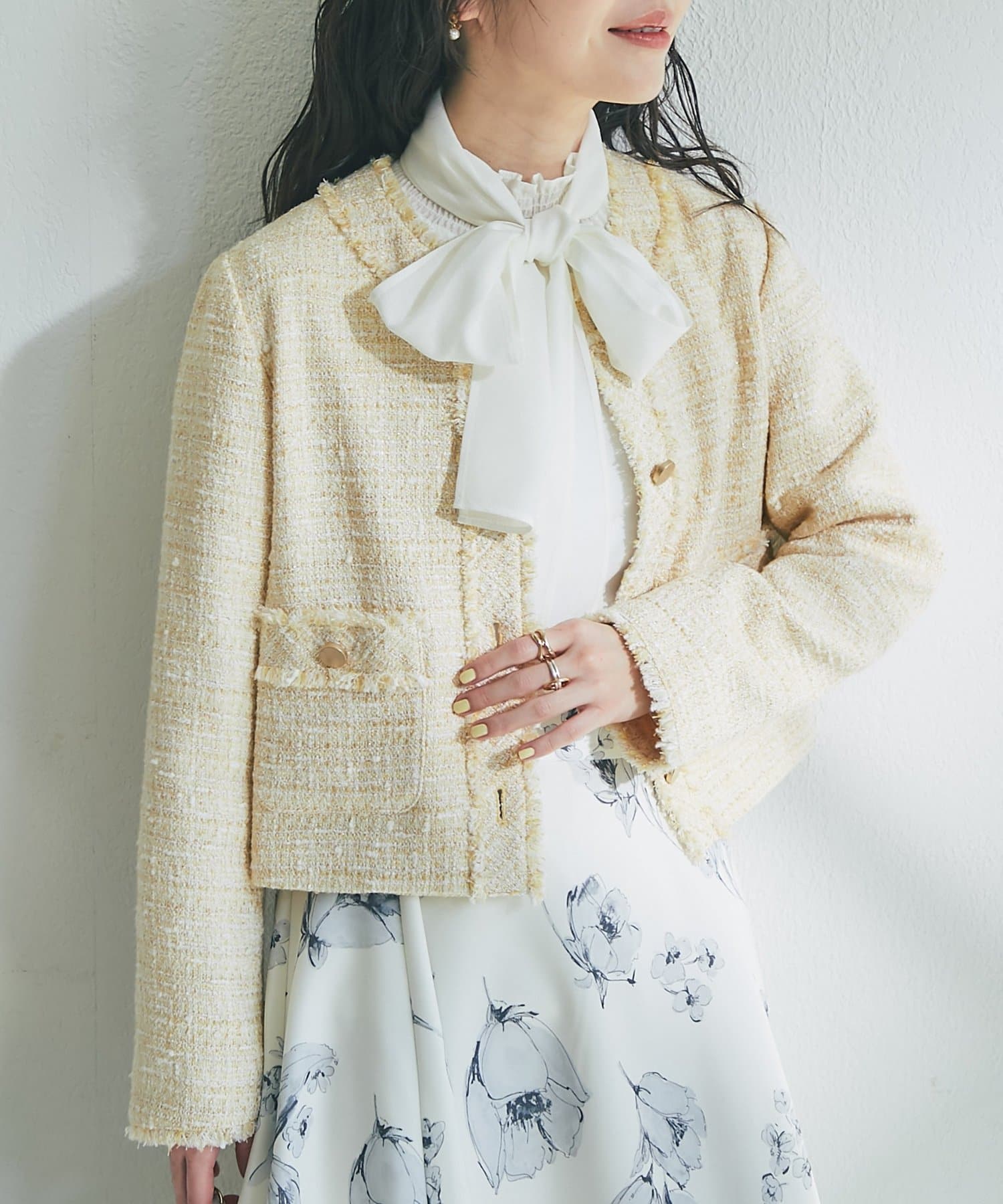 La boutique BonBon(ラブティックボンボン) 【ON・OFF兼用】ファンシーツイードクロップドジャケット