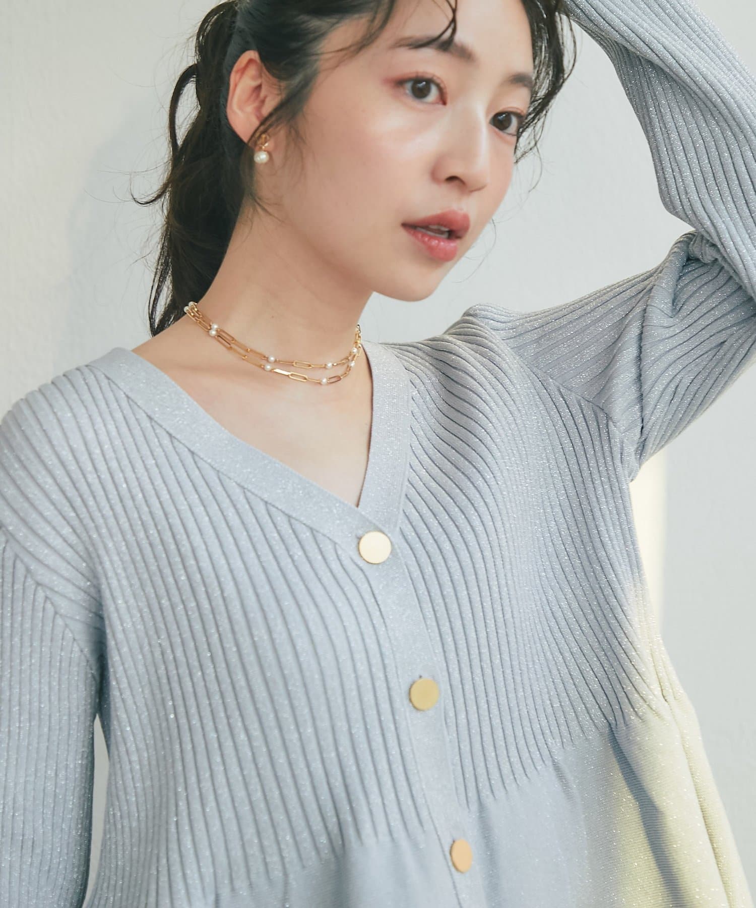 La boutique BonBon(ラブティックボンボン) 【お上品きらきら】ラメペプラム前後２WAYカーディガン